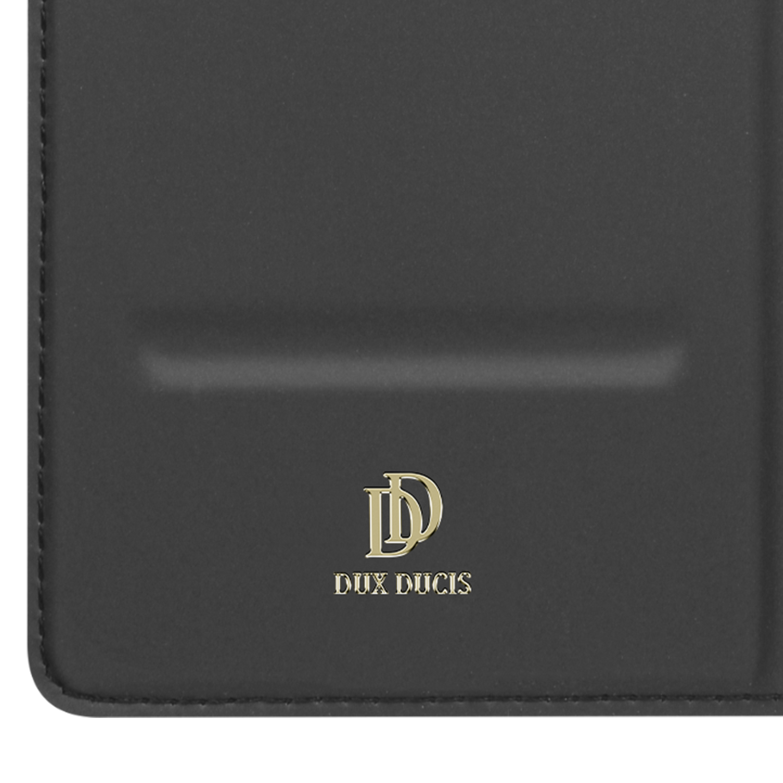 Schwarze Handyhülle mit goldenem 'DUX DUCIS' Logo. Die Hülle ist geschlossen.