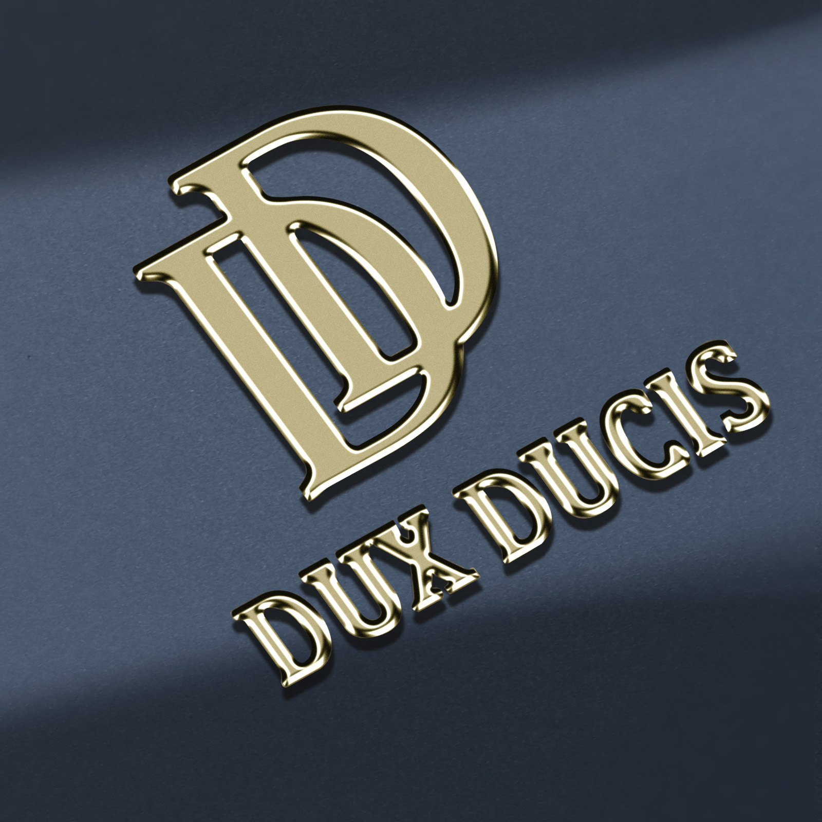 Lettres dorées sur fond sombre. Les mots 'DUX DUCIS' sont en dessous de 'DD' en or.