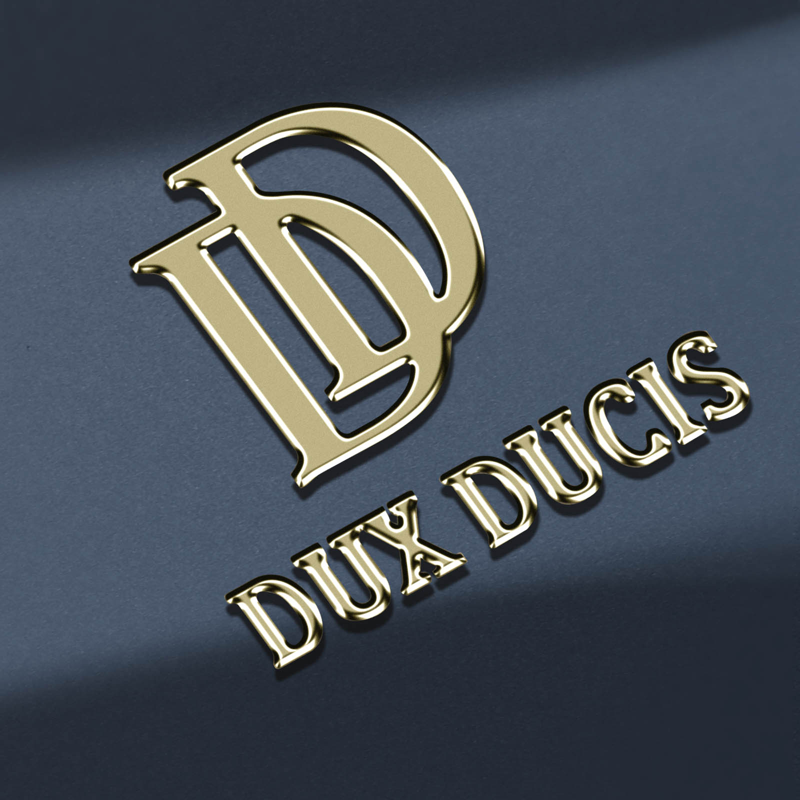 Logo 'DD' doré sur une surface bleu foncé, avec les mots 'DUX DUCIS' en dessous.