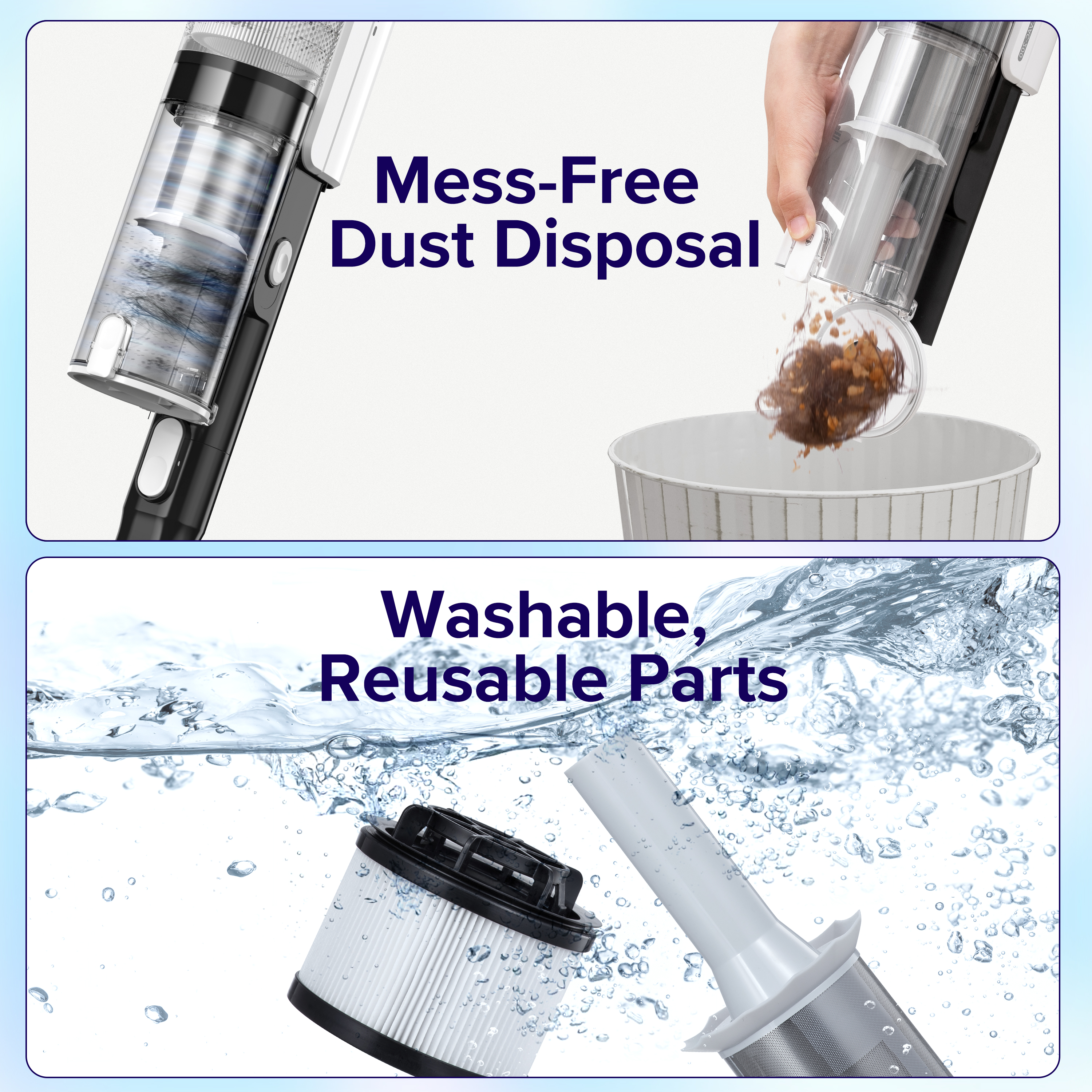 Części odkurzacza: usuwanie kurzu i zmywalne, wielokrotnego użytku.