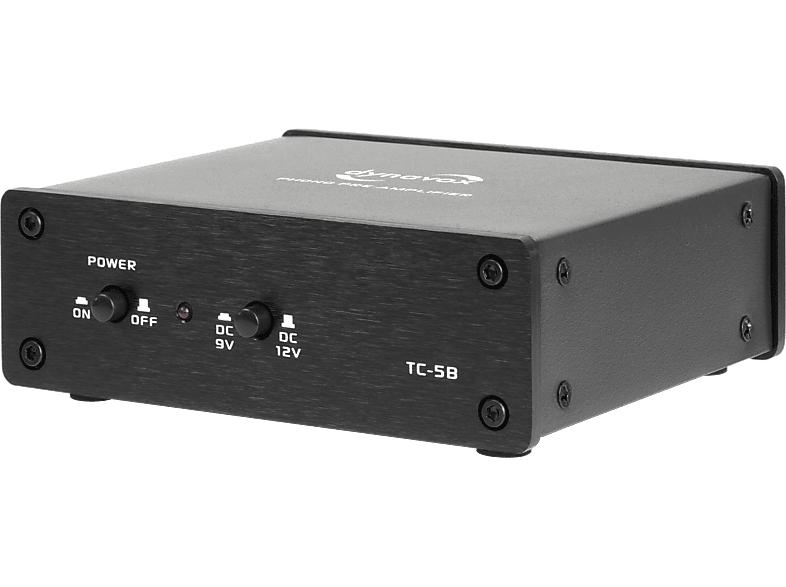 Dynavox TC-5B Phono-Vorverstärker, kompaktes Metall-Gehäuse, für Plattenspieler mit MM-Abtast-Systemen, optionaler Batteriebetrieb, schwarz