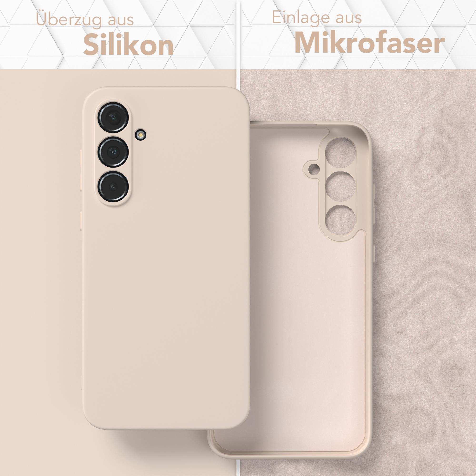 Telefonhülle mit drei Kameras. Die Hülle ist hellrosa, mit einer abgenommenen Schale, die Schichten zeigt.