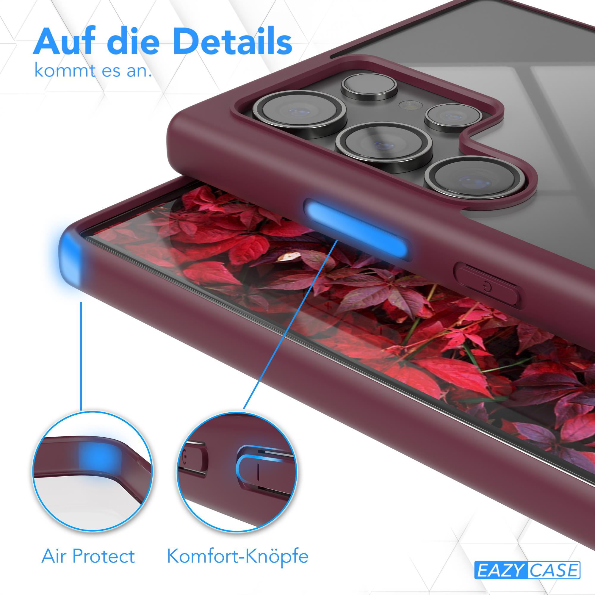 Nahaufnahme einer Handyhülle mit roter Abdeckung und Telefonumriss.