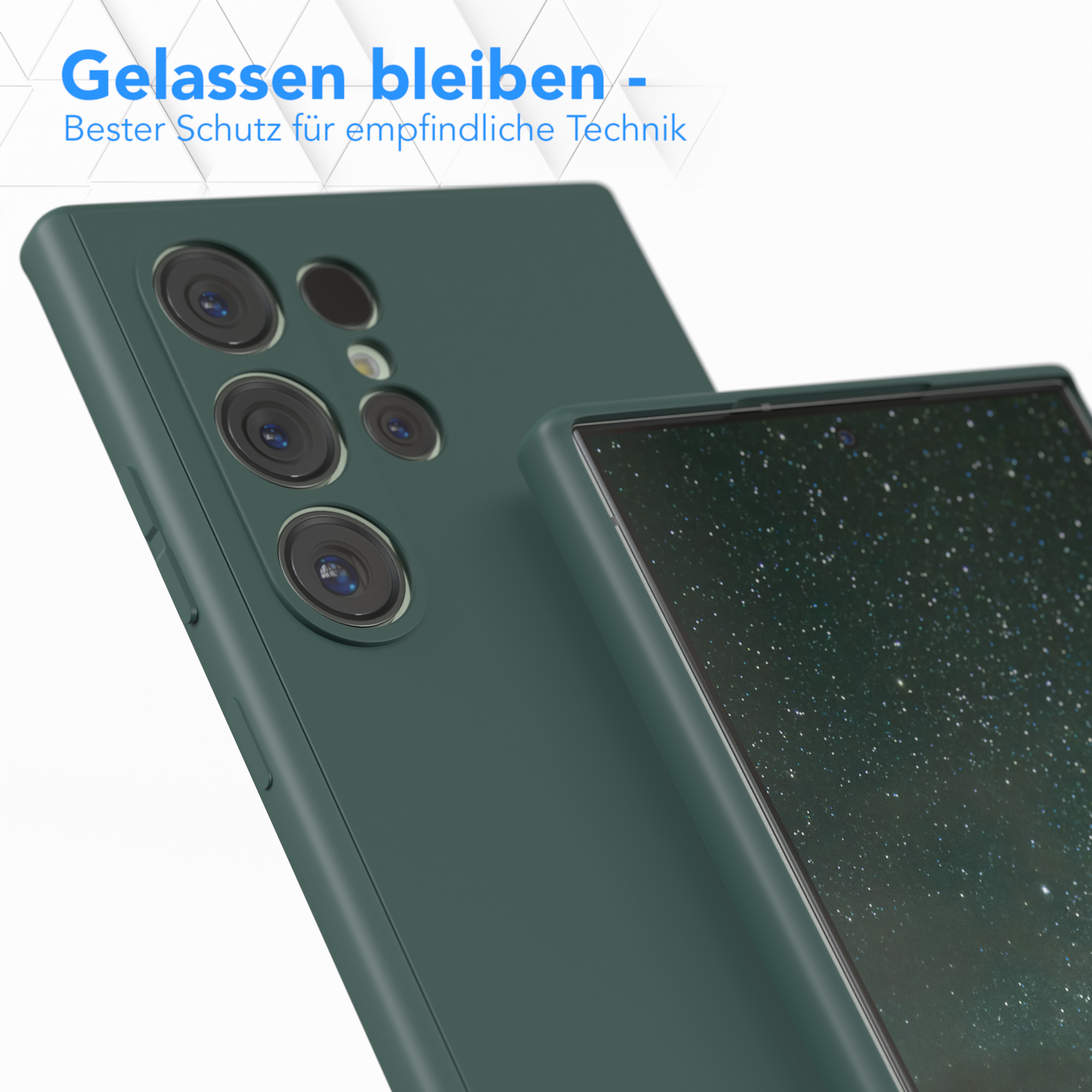 Grüne Handyhülle, die die Kamera und den Rest des Telefons abdeckt.