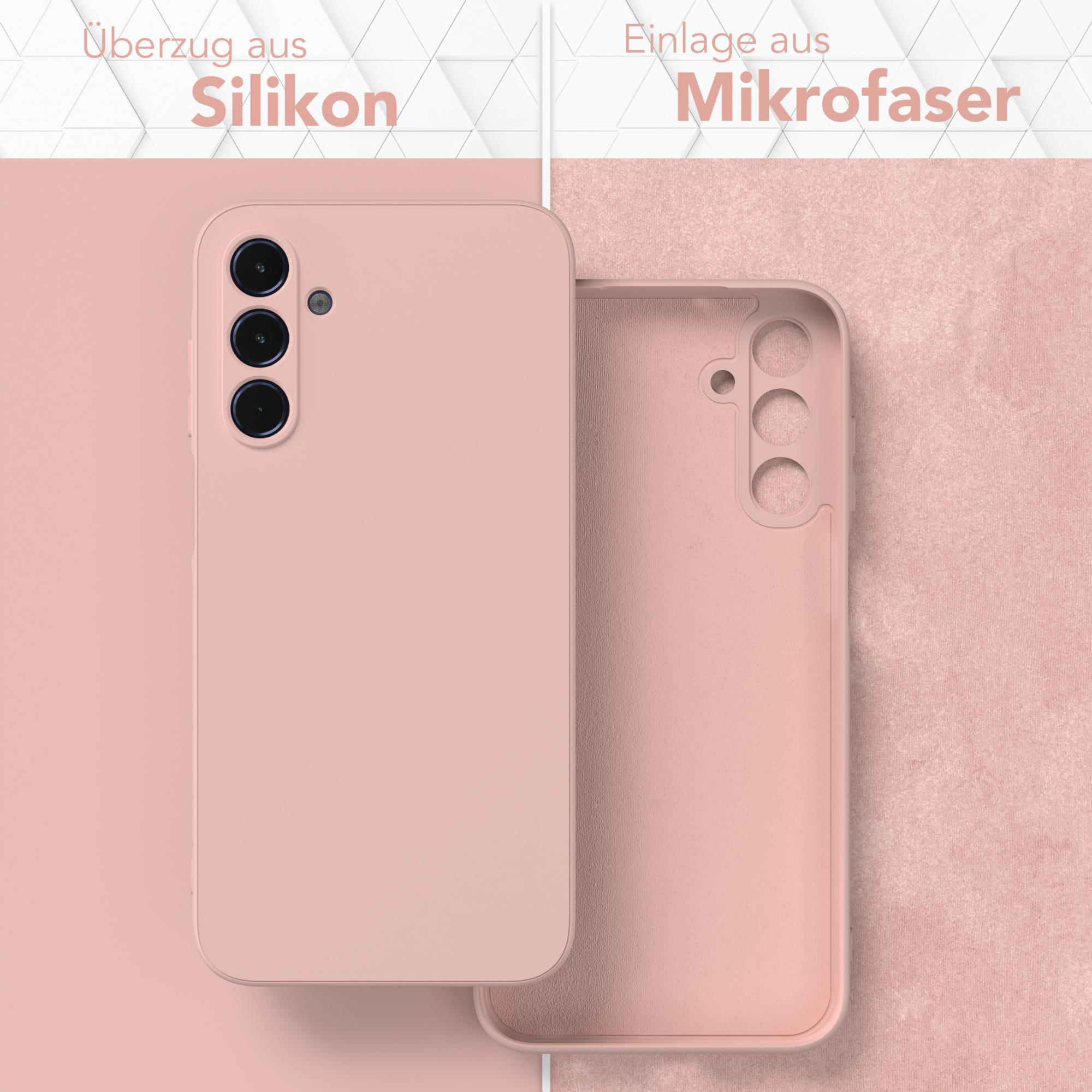 Rosa Handyhülle mit separatem Innenfutter. Die Hülle ist glatt, das Futter hat Textur.