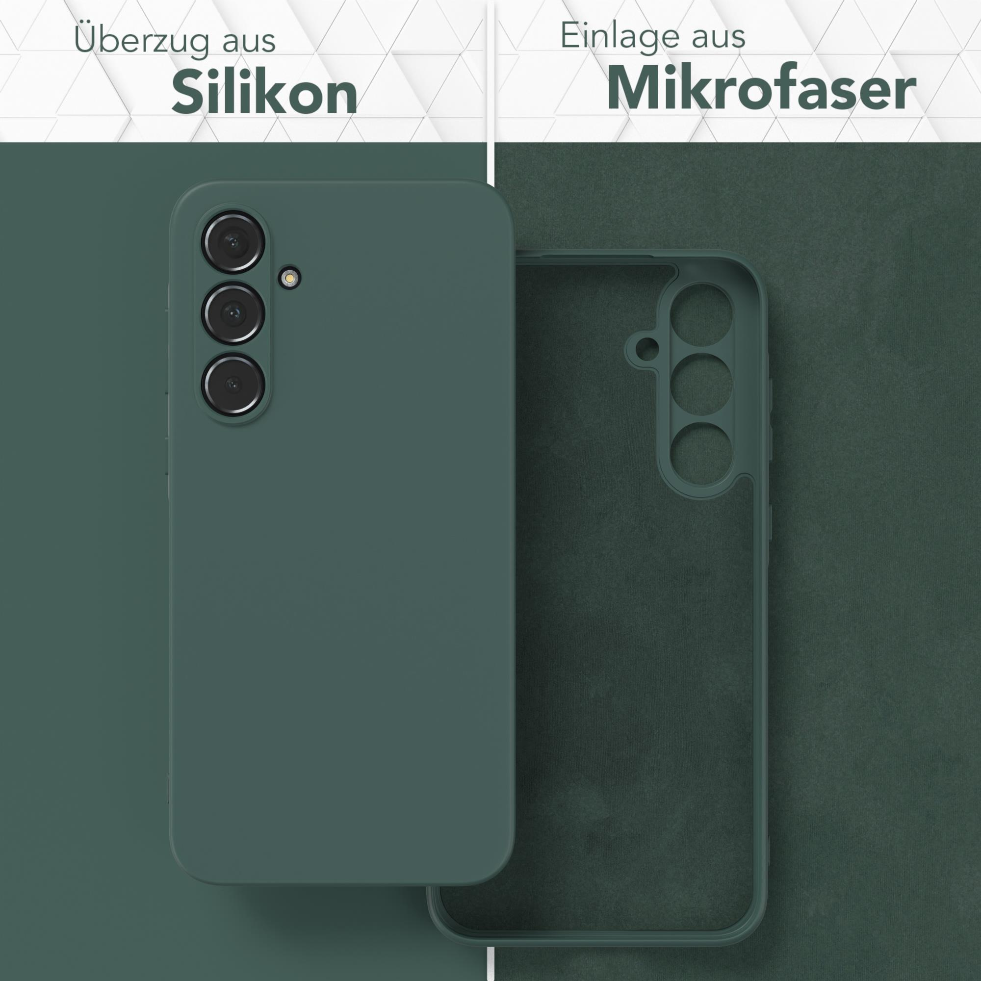 Zwei Handyhüllen: eine grüne mit Telefonform, eine andere grün mit Innenfutter.