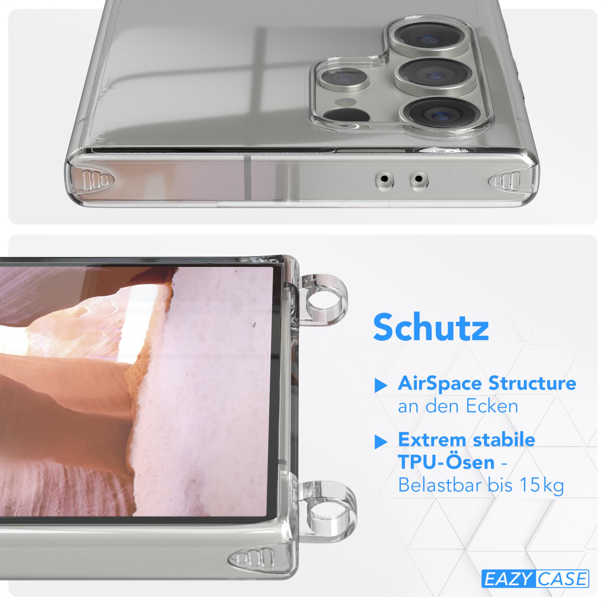 Transparente Handyhülle mit Handy. Aussparungen für Kamera und Knöpfe. Durchsichtiges Design.