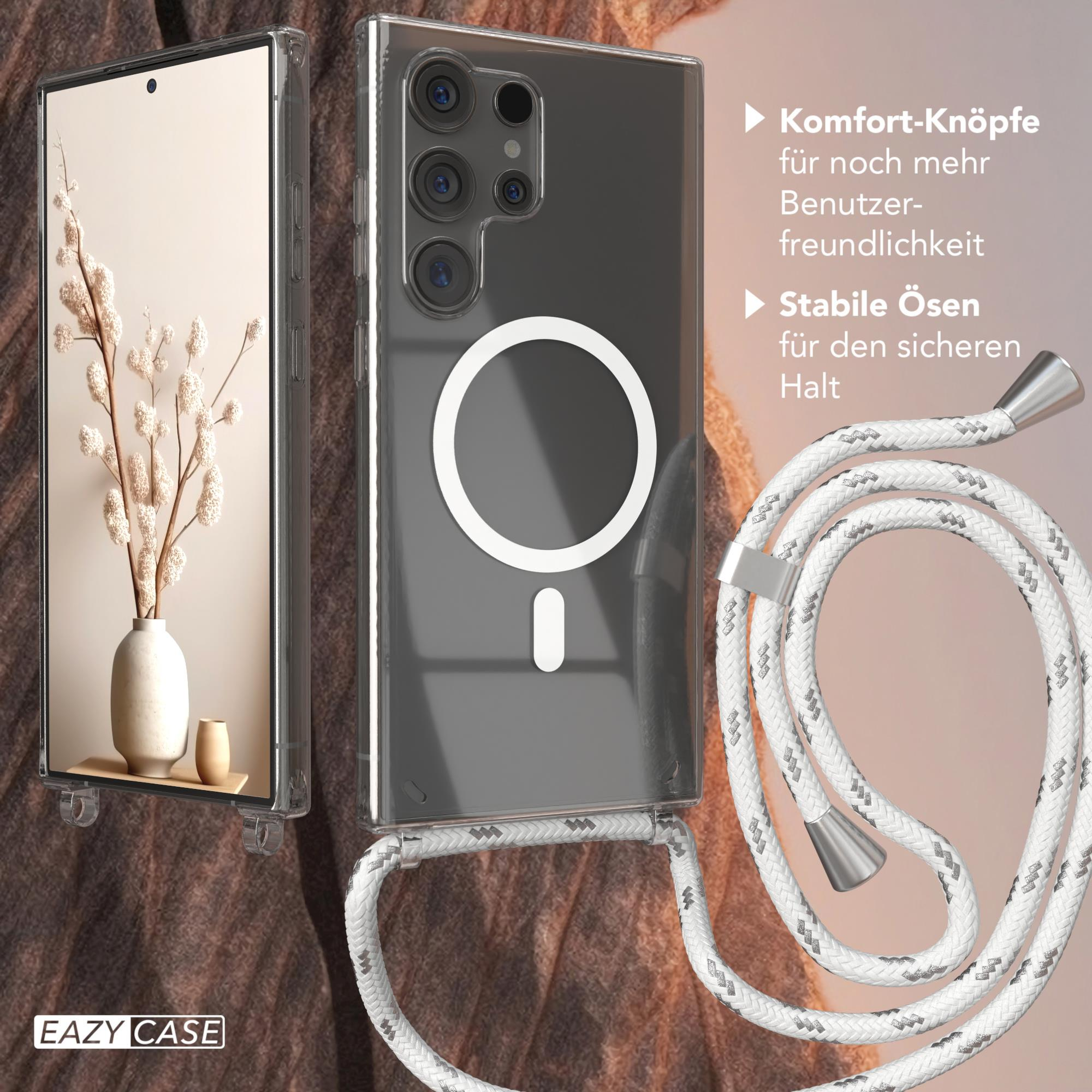 Handyhülle mit Telefon und Band, zusammen mit Text, der Funktionen beschreibt.