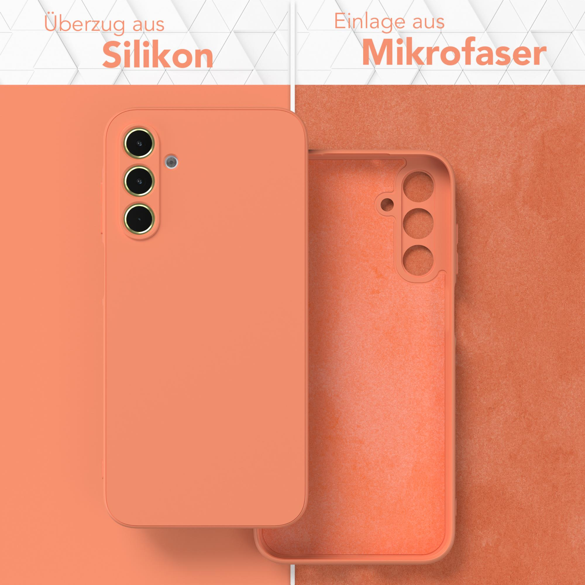 Orangene Handyhülle mit Silikon außen und Mikrofaser innen.