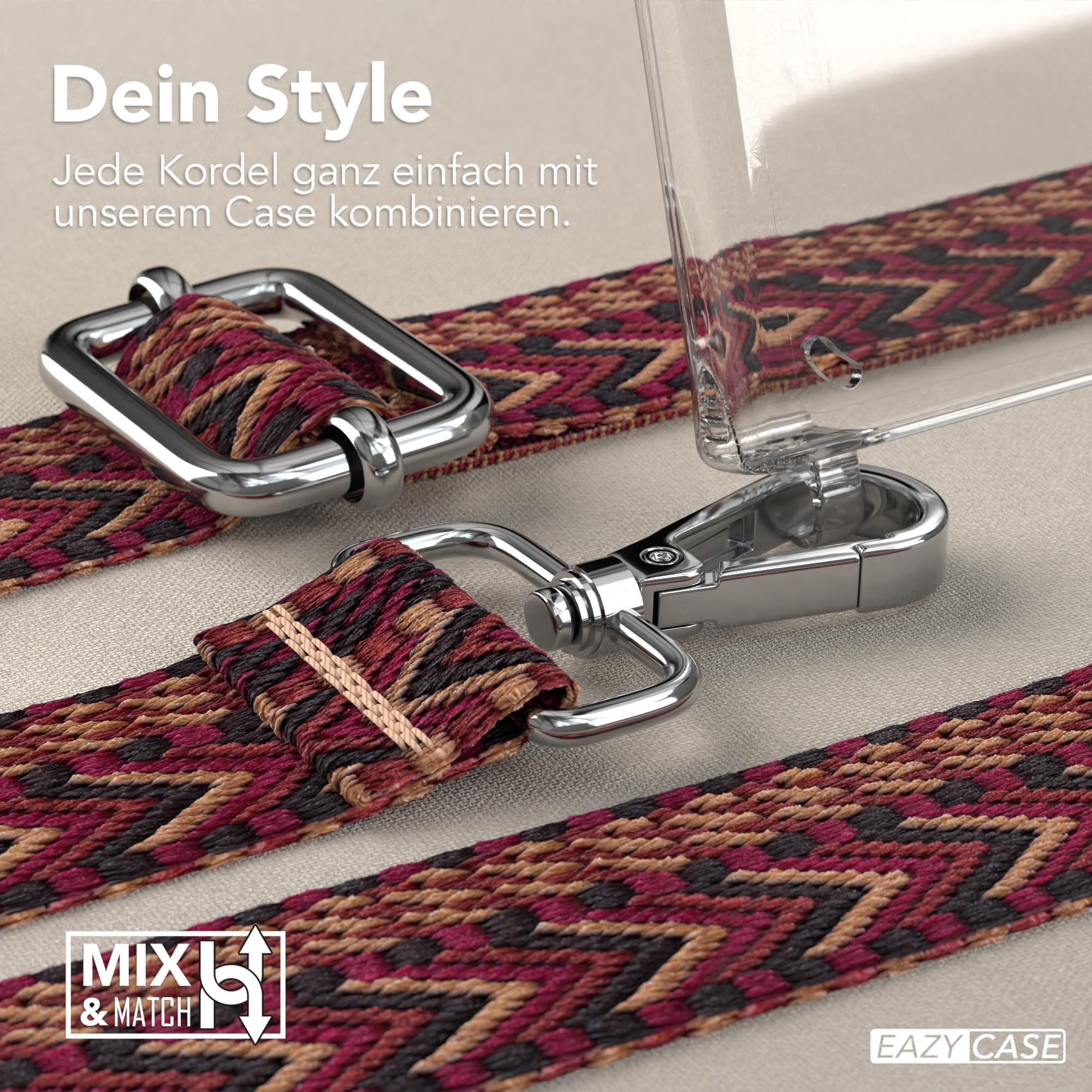 Nahaufnahme eines Handybandes und einer transparenten Handyhülle mit gemustertem Band. 'MXL & MATCH' Logo ist sichtbar.