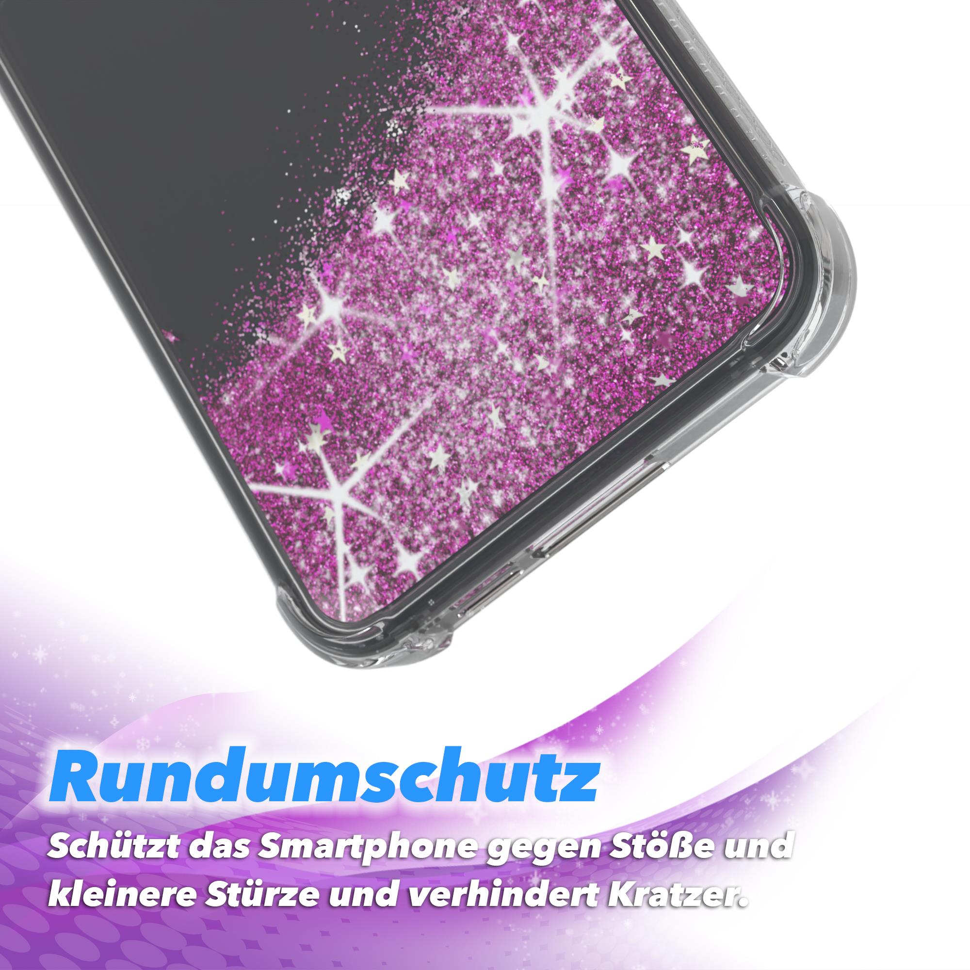 Smartphone-Hülle mit Glitzerdesign. Die Hülle ist durchsichtig und schützt das Telefon.