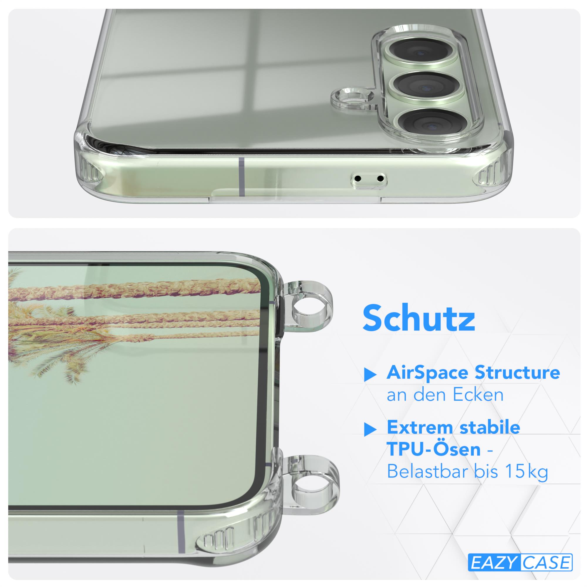 Nahaufnahme einer Handyhülle. Text: AirSpace-Struktur an den Ecken, TPU-Ösen, belastbar bis 15 kg.