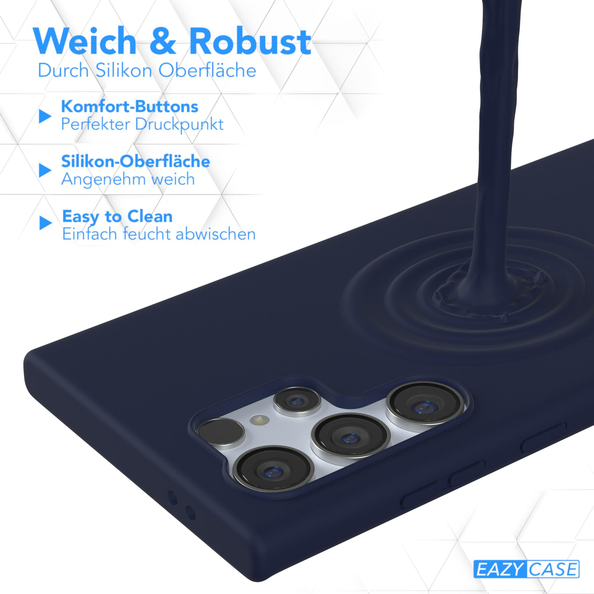 Eine marineblaue Handyhülle mit Komfort-Buttons und Silikonoberfläche.