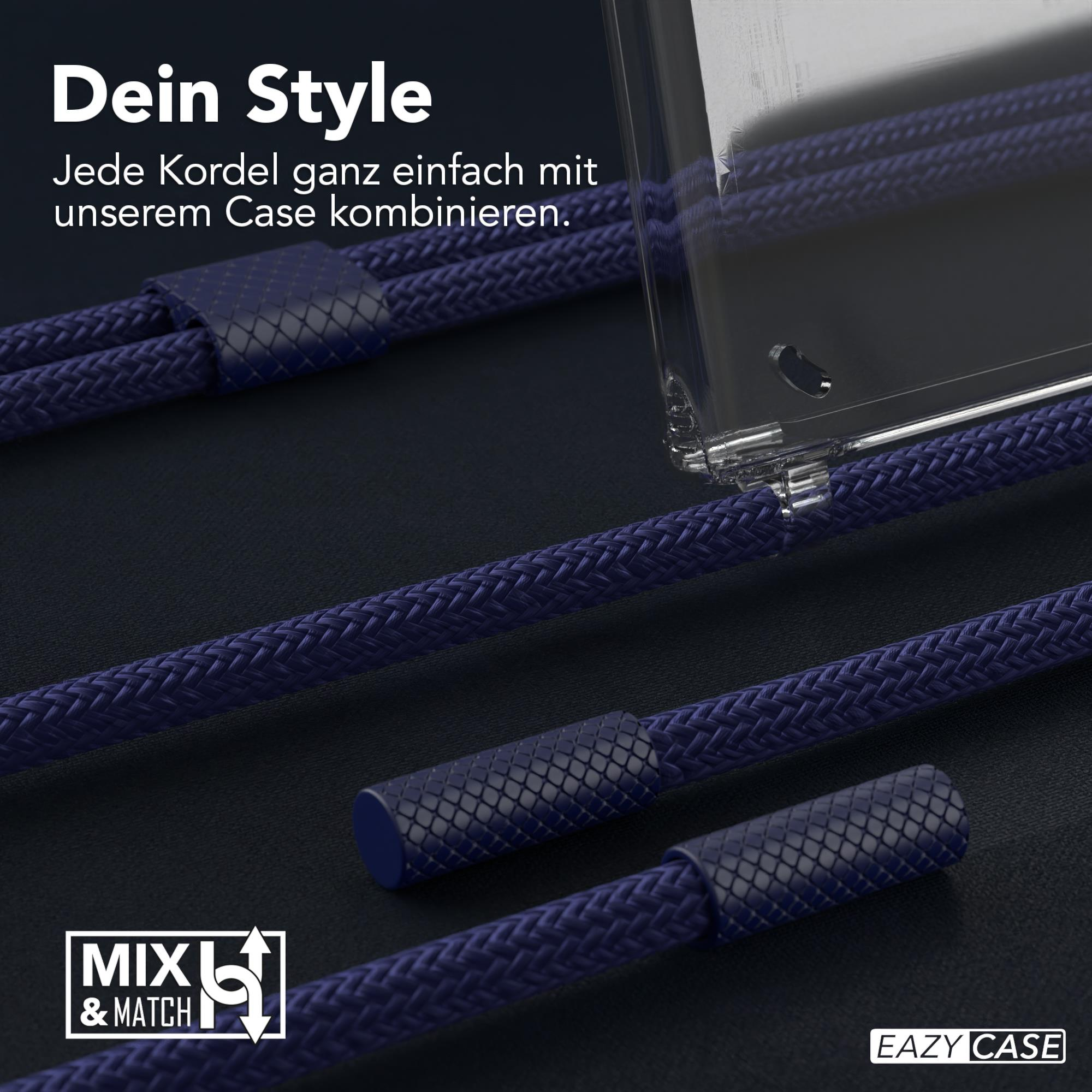 Nahaufnahme einer Handyhülle mit blauen Seilen und einem Logo.