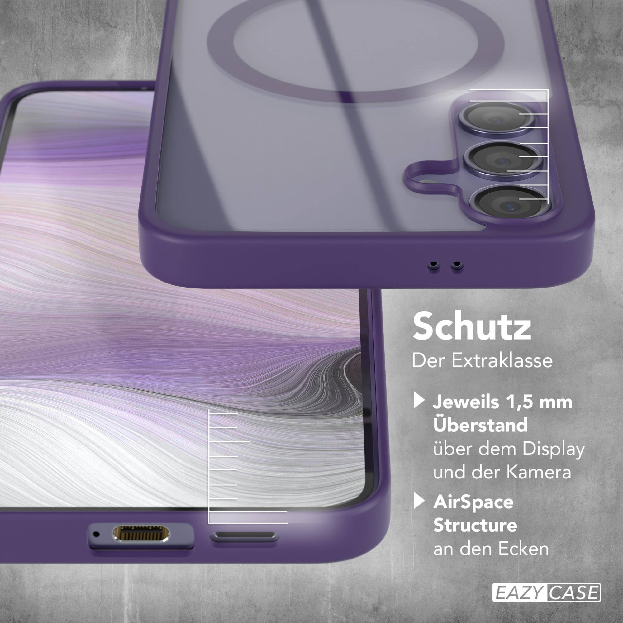 Lila Handyhülle mit Telefon, Details zum Kamera- und Displayschutz.