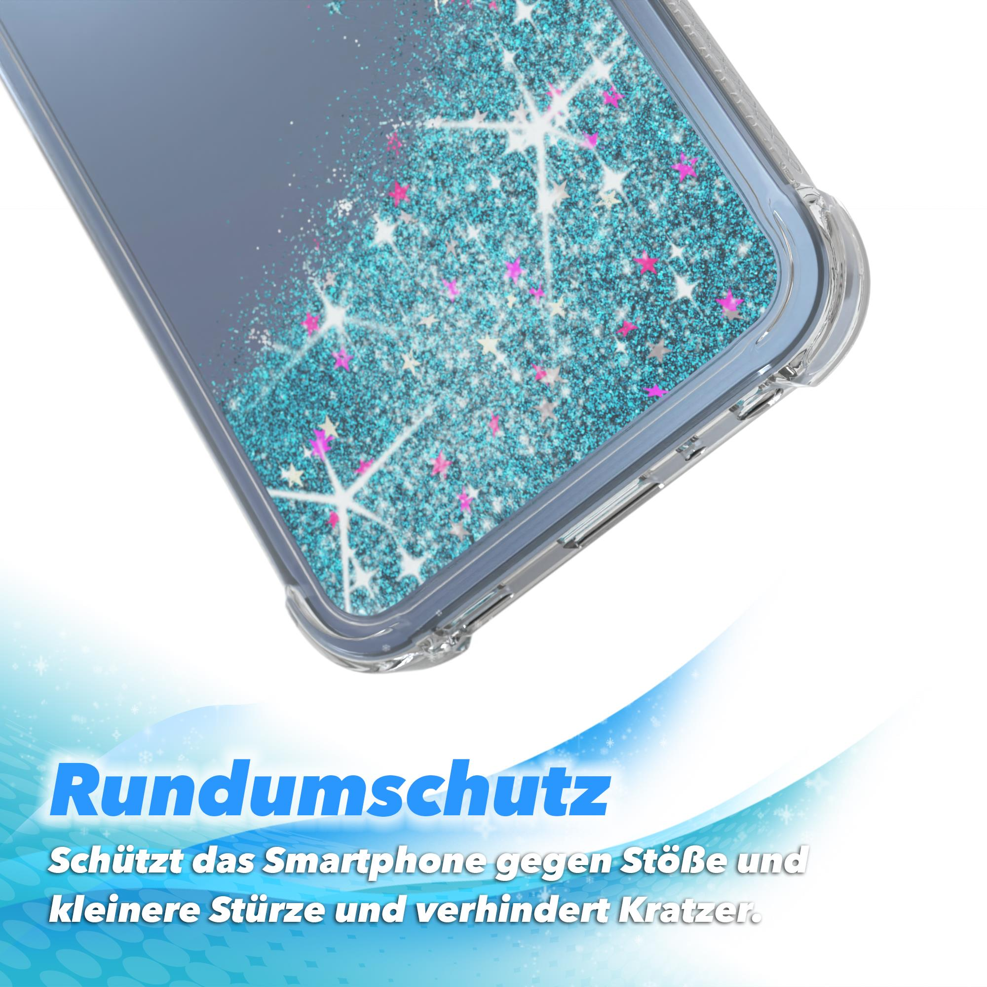Nahaufnahme einer Handyhülle mit Glitzerdesign, schützt das Telefon vor Stößen.