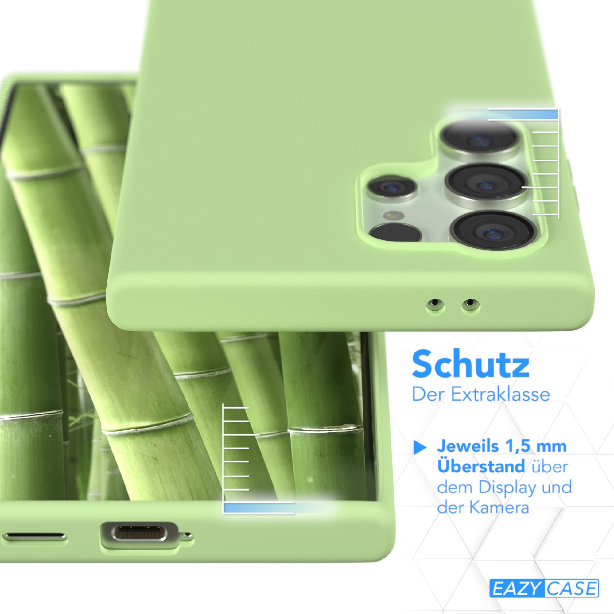 Grüne Handyhülle mit Bambus-Hintergrund. Zeigt 1,5 mm Display- und Kameraschutz.