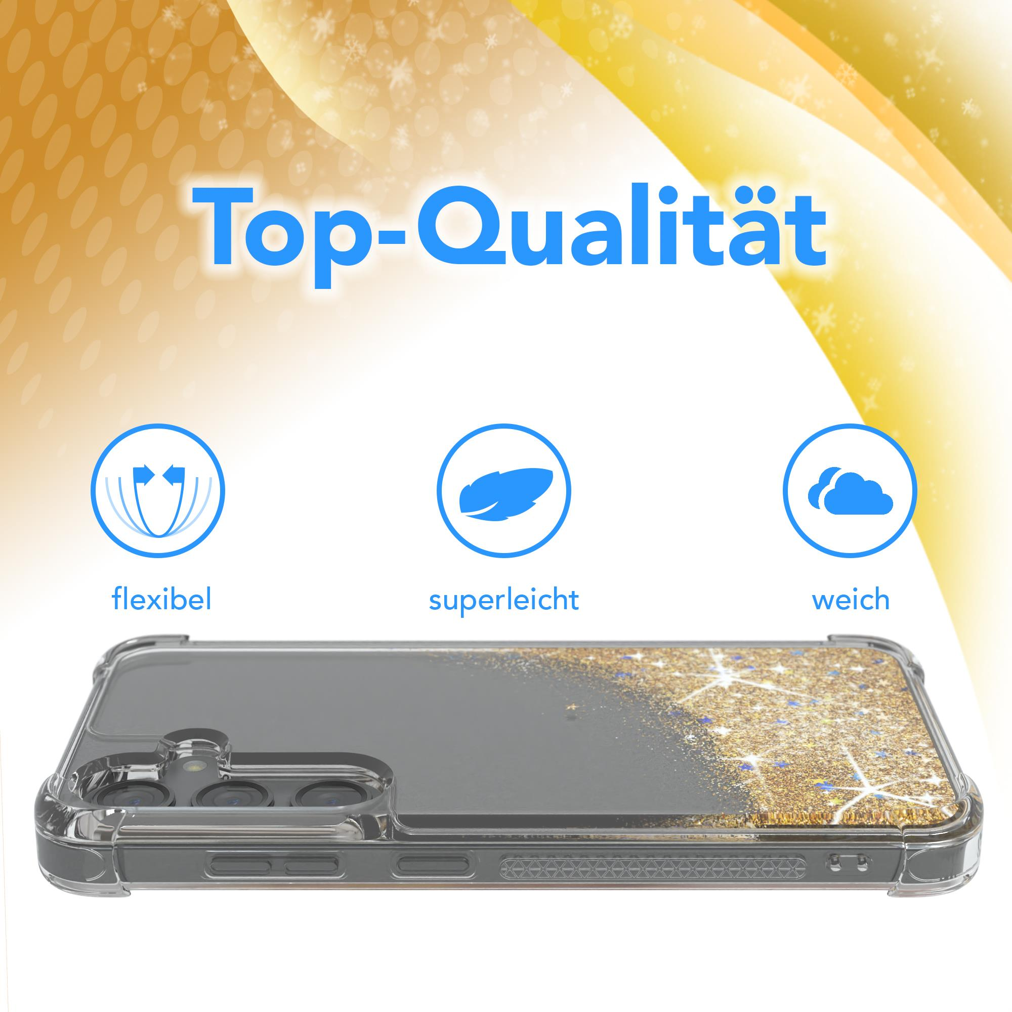 Handyhülle mit goldenem Glitzerdesign und flexiblen, superleichten und weichen Eigenschaften.
