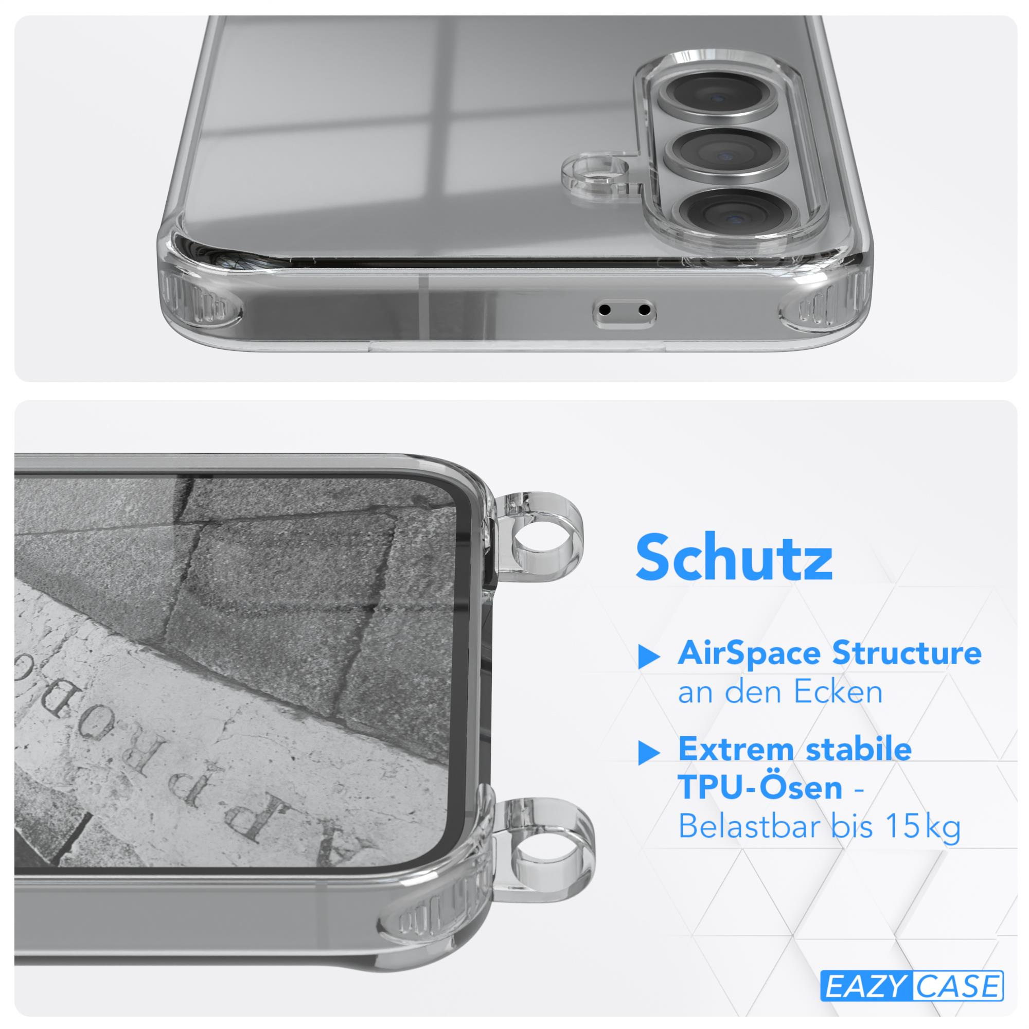 Nahaufnahme einer Handyhülle, Steinstruktur sichtbar, transparente Hülle mit Schutzfunktionen.