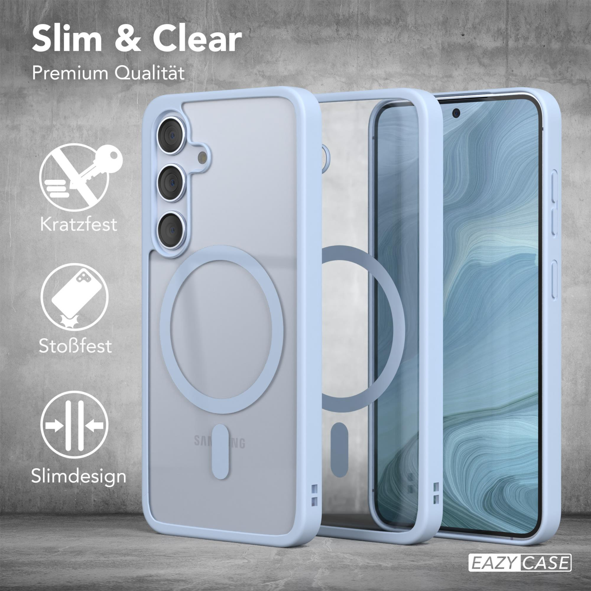 Handyhüllen, blau und transparent, mit angezeigten Schutzfunktionen.