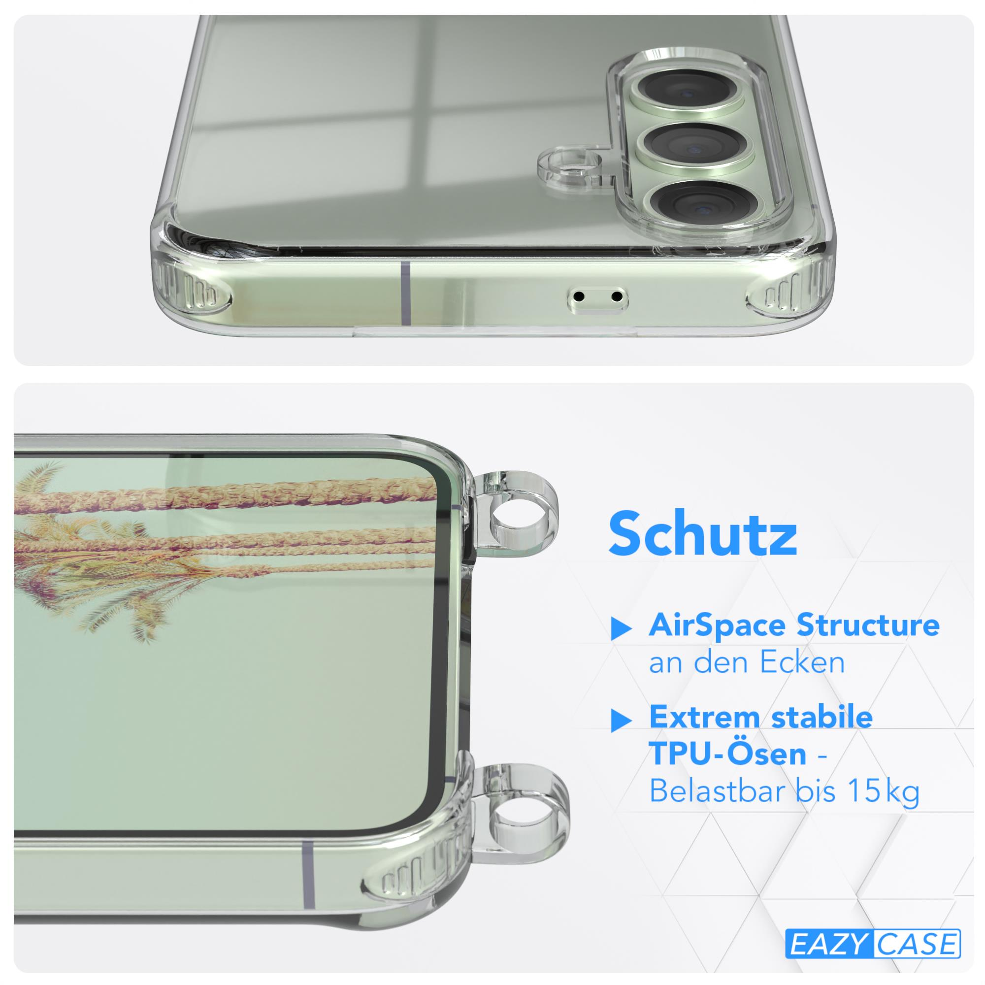 Transparente Handyhülle mit Landschaftsbild, Rückseite des Telefons. Text: AirSpace Structure, TPU-Ösen.