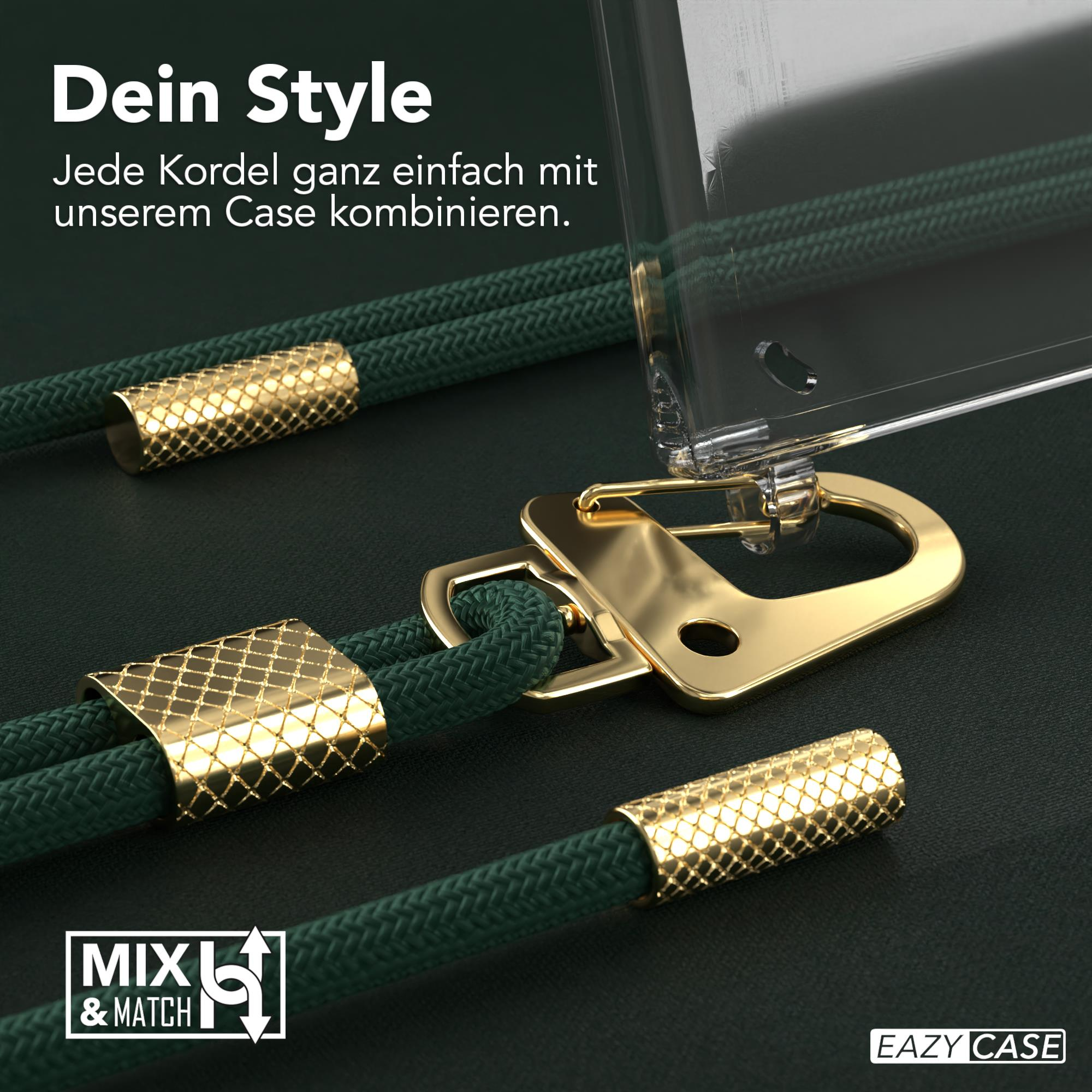 Handyhülle mit goldenen Details und grünem Kordel. Text: 'Dein Style'.