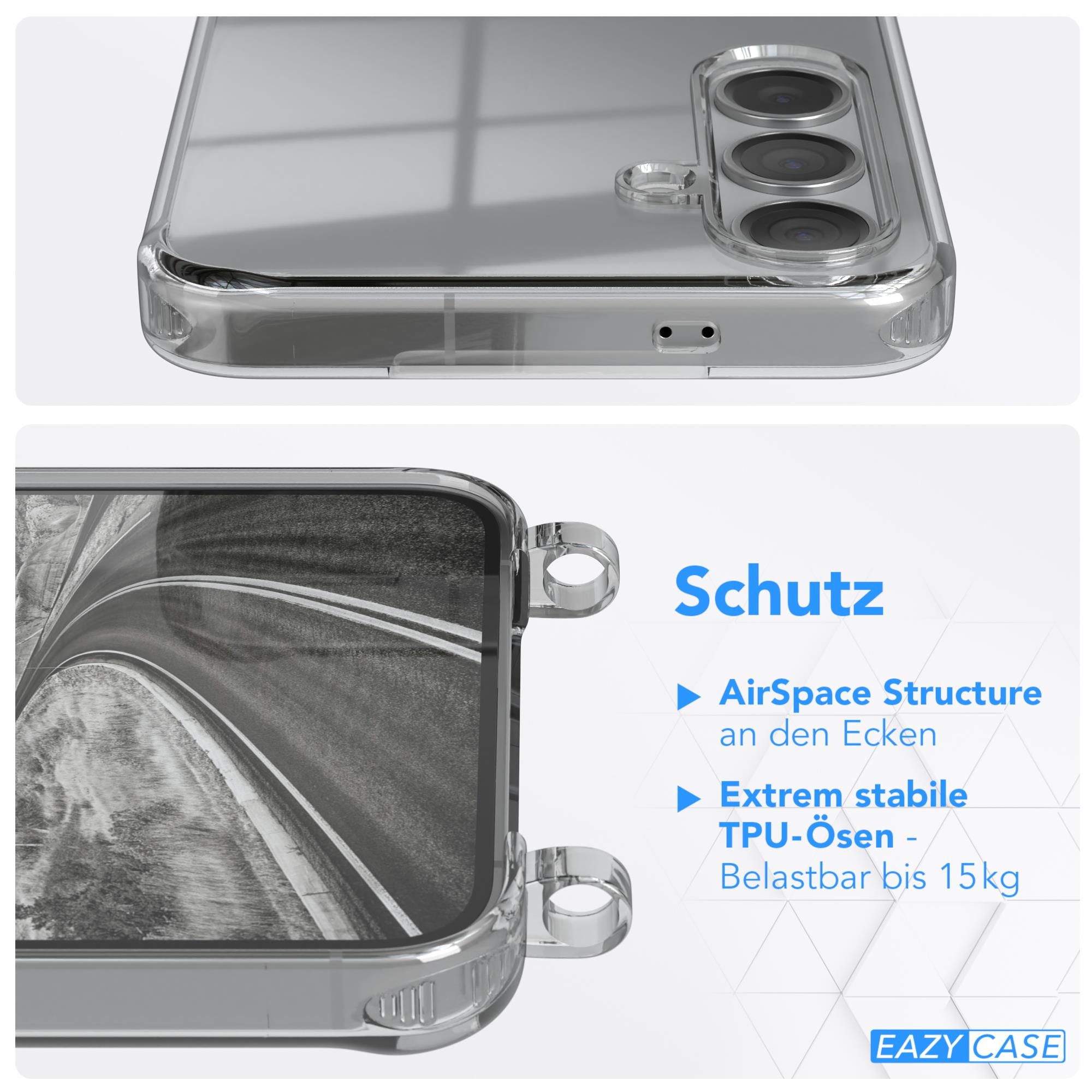 Transparente Handyhülle mit Straßenbild, Rückseite des Telefons. Text: AirSpace Structure, TPU-Ösen.