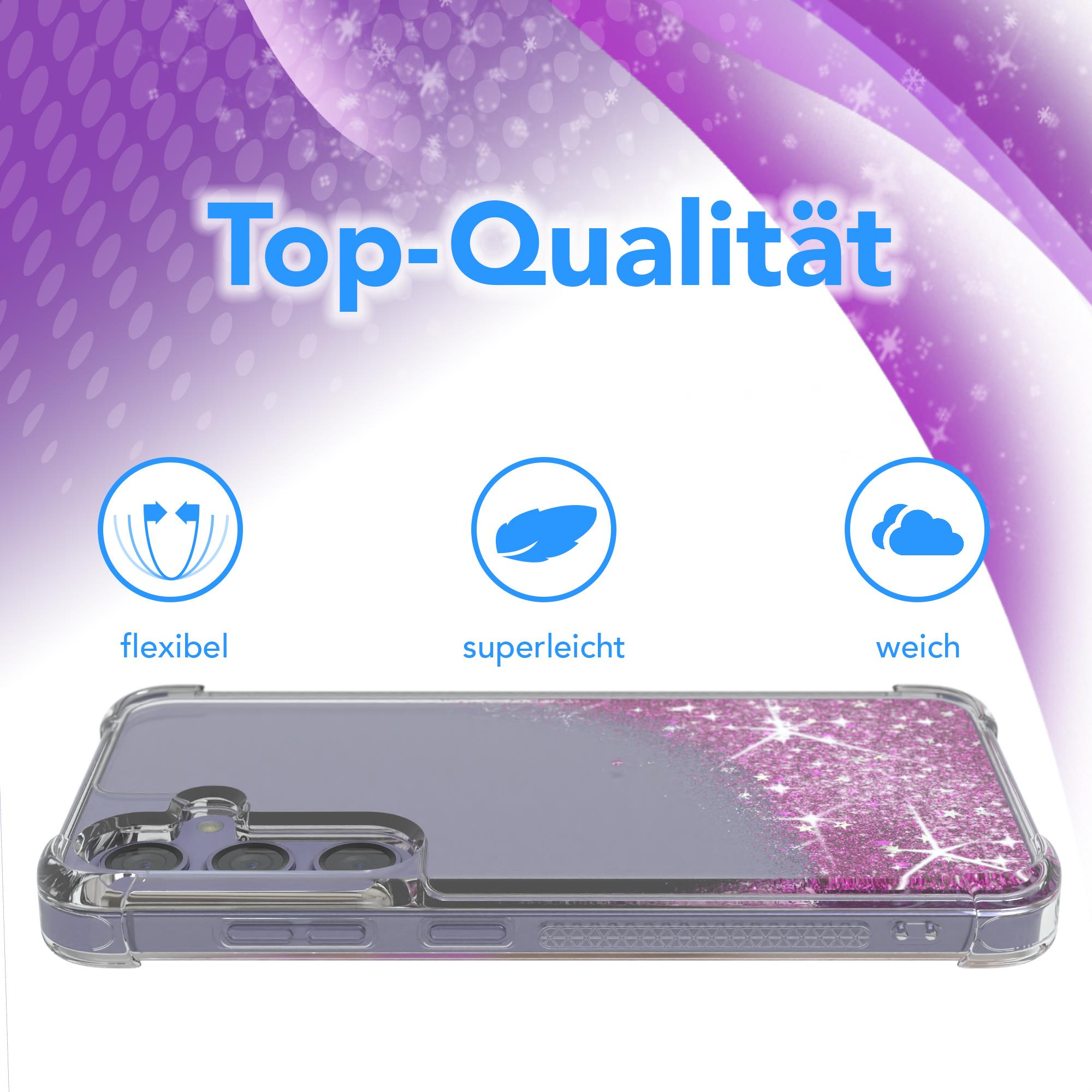 Handyhülle mit Glitzer, mit 3 Symbolen: flexibel, superleicht und weich.