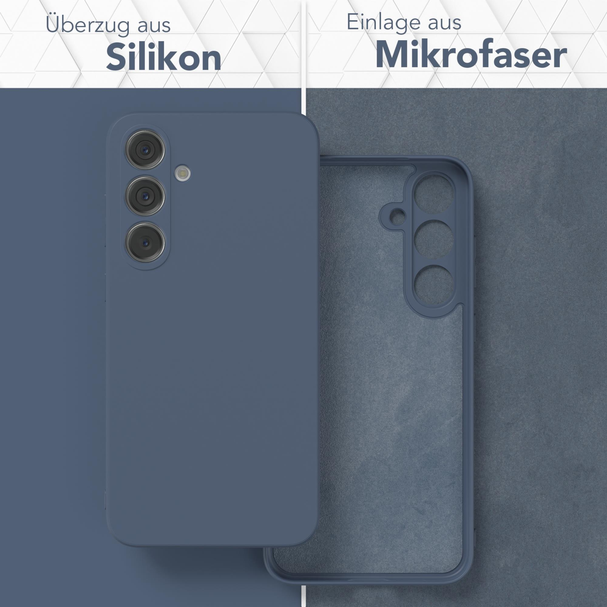 Zwei Handyhüllen. Eine ist blau, die andere hat ein Mikrofaser-Innenfutter.