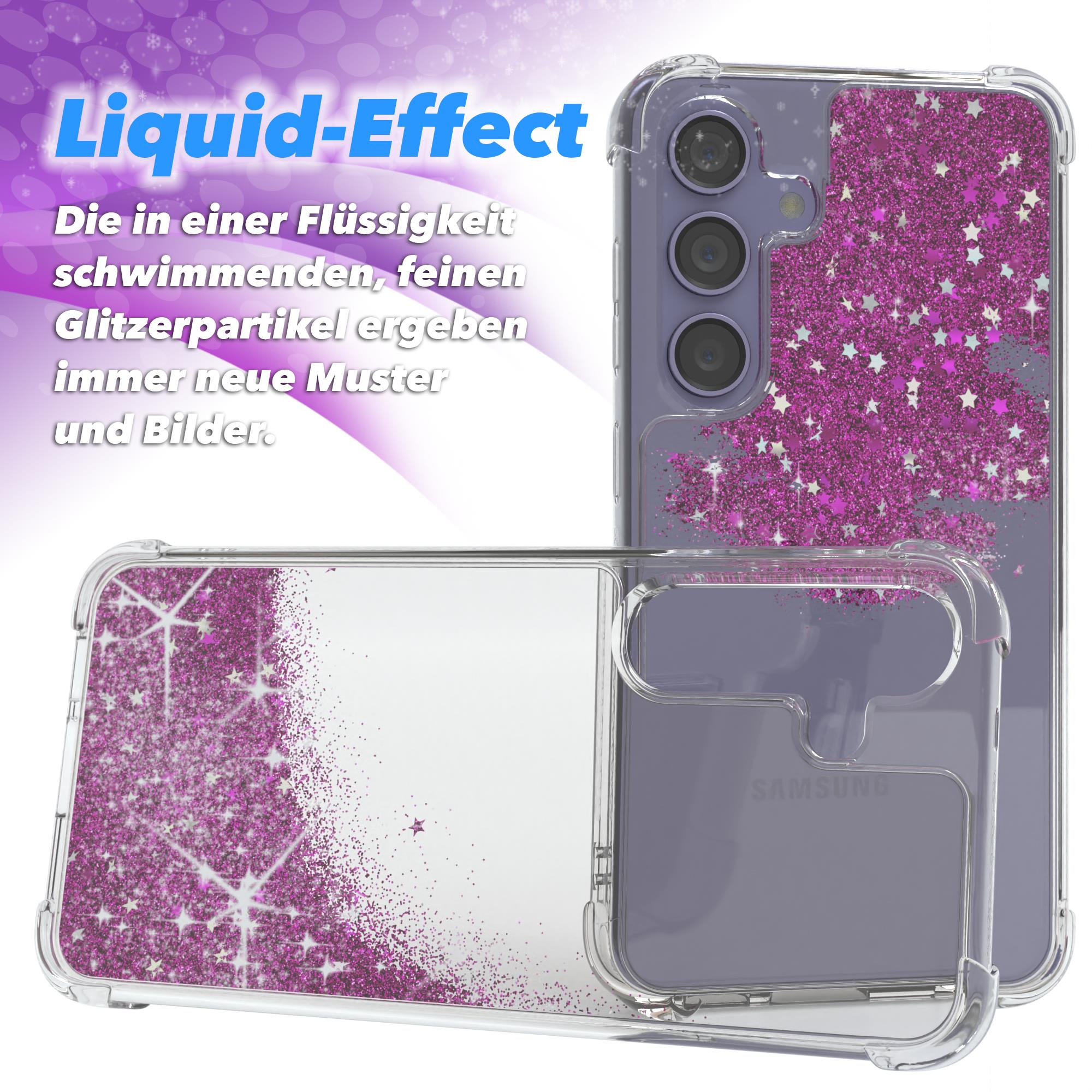 Handyhülle mit Flüssigglitzer-Effekt. Das Telefon wird vor weißem Hintergrund gezeigt.