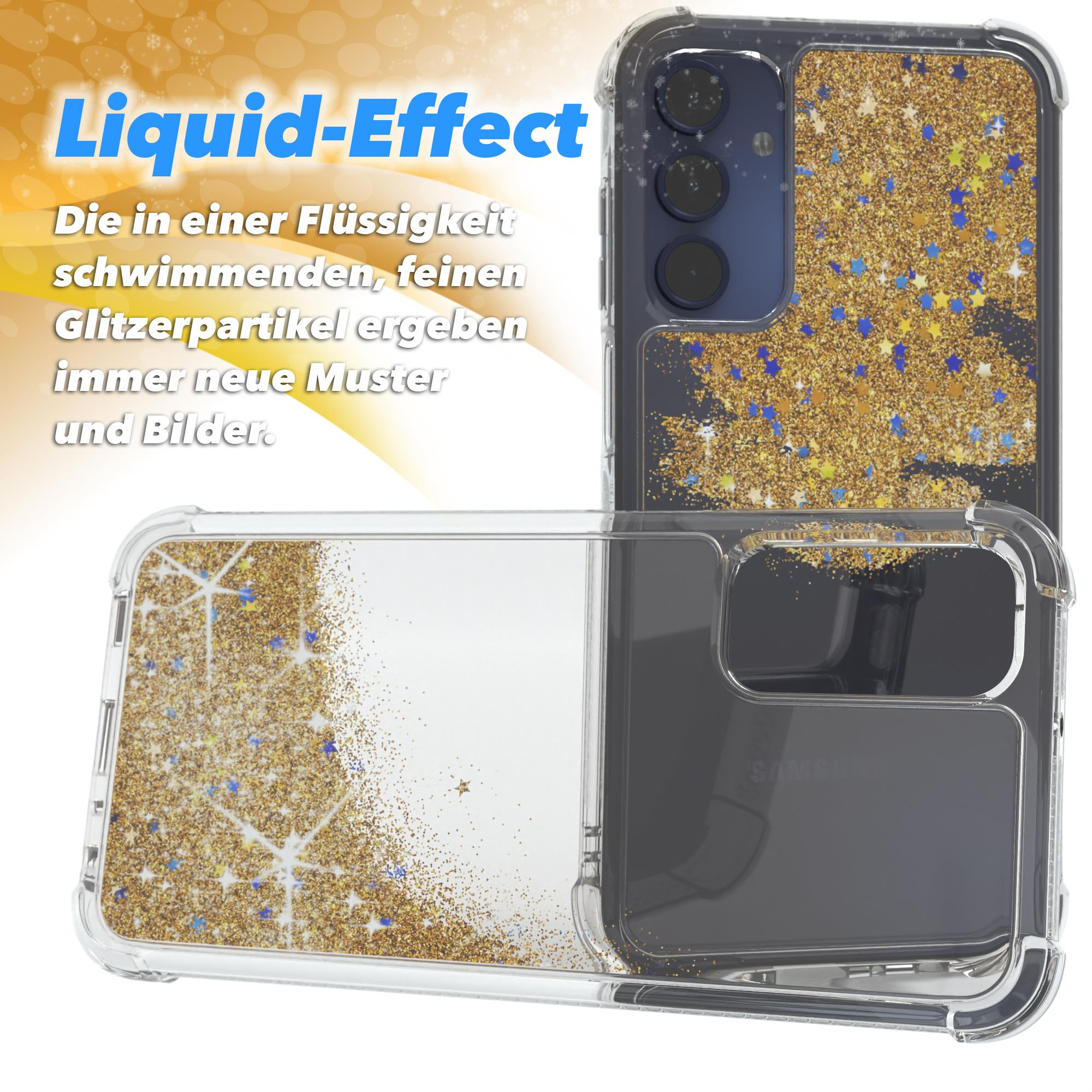 Handyhülle mit flüssigem Glitzer und Sternen.