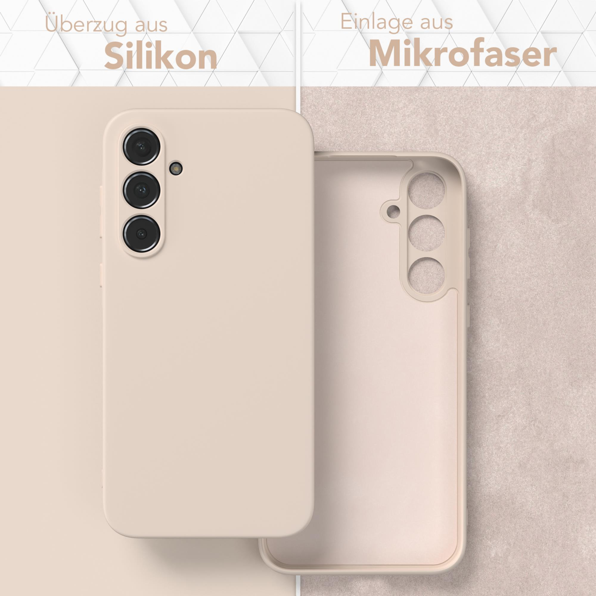 Handyhülle mit Silikonaußenseite und Mikrofaser-Innenseite. Die Hülle ist hellbeige.