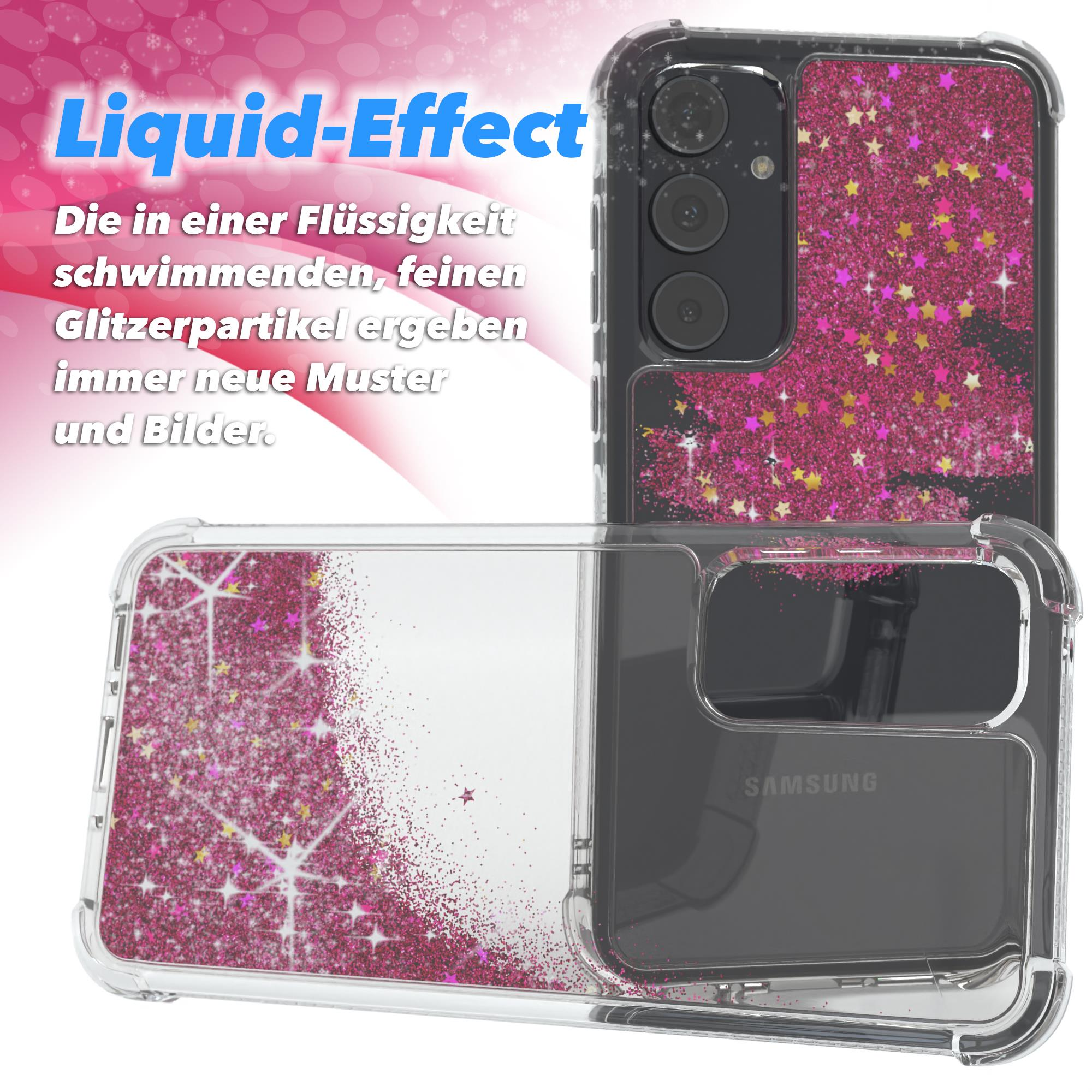 Handyhülle mit Flüssigkeitseffekt. Pinkes Glitzerdesign.