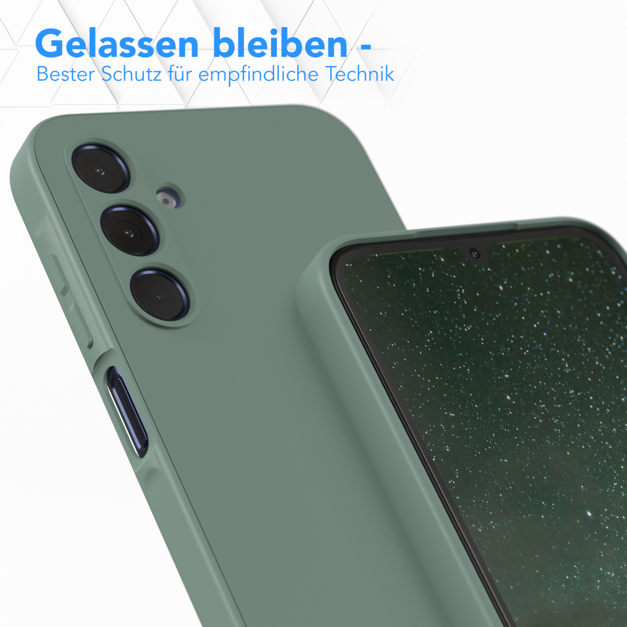 Grüne Handyhülle mit einem Telefon darin.