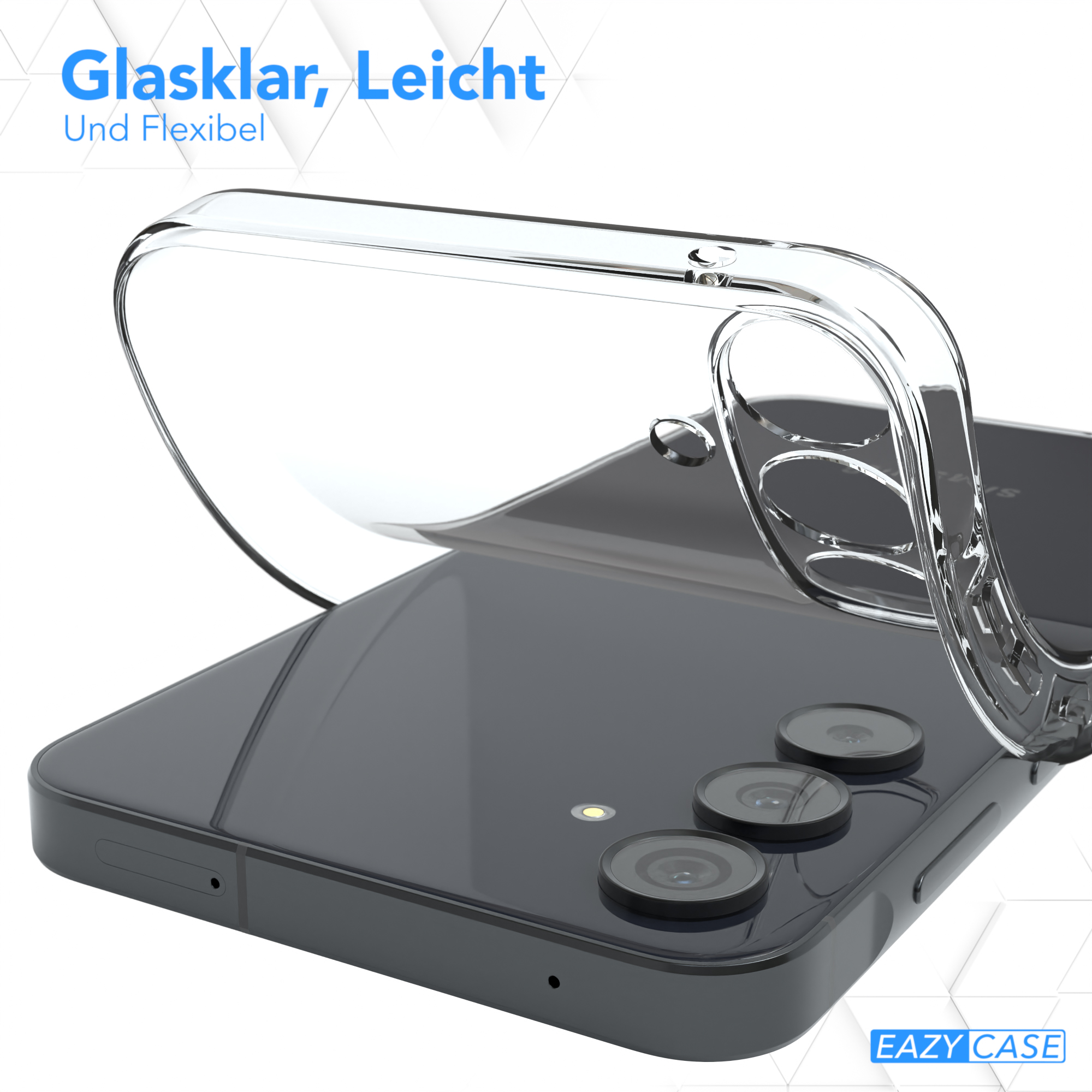 Transparente Handyhülle über Telefon, zeigt das Design des Telefons.