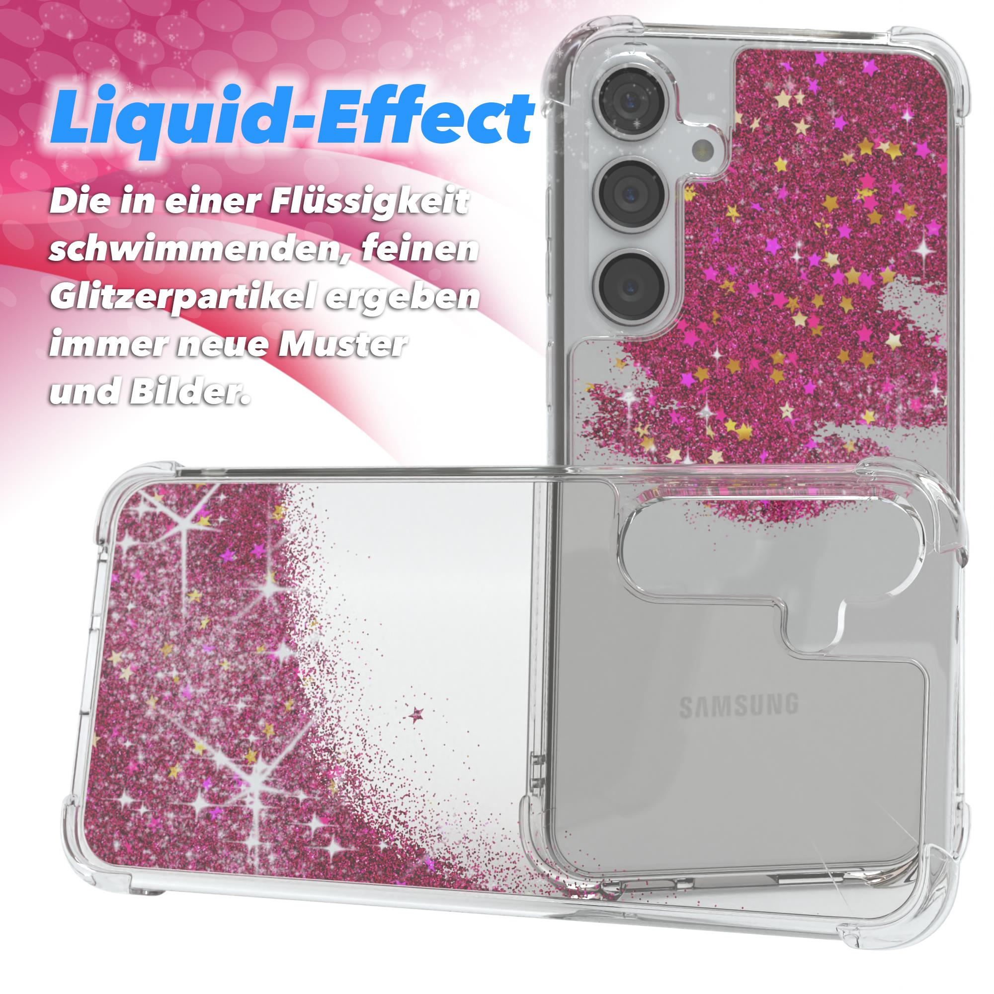 Handyhülle mit Liquid-Effekt-Design. Die Hülle hat rosa Glitzer und Sterne.