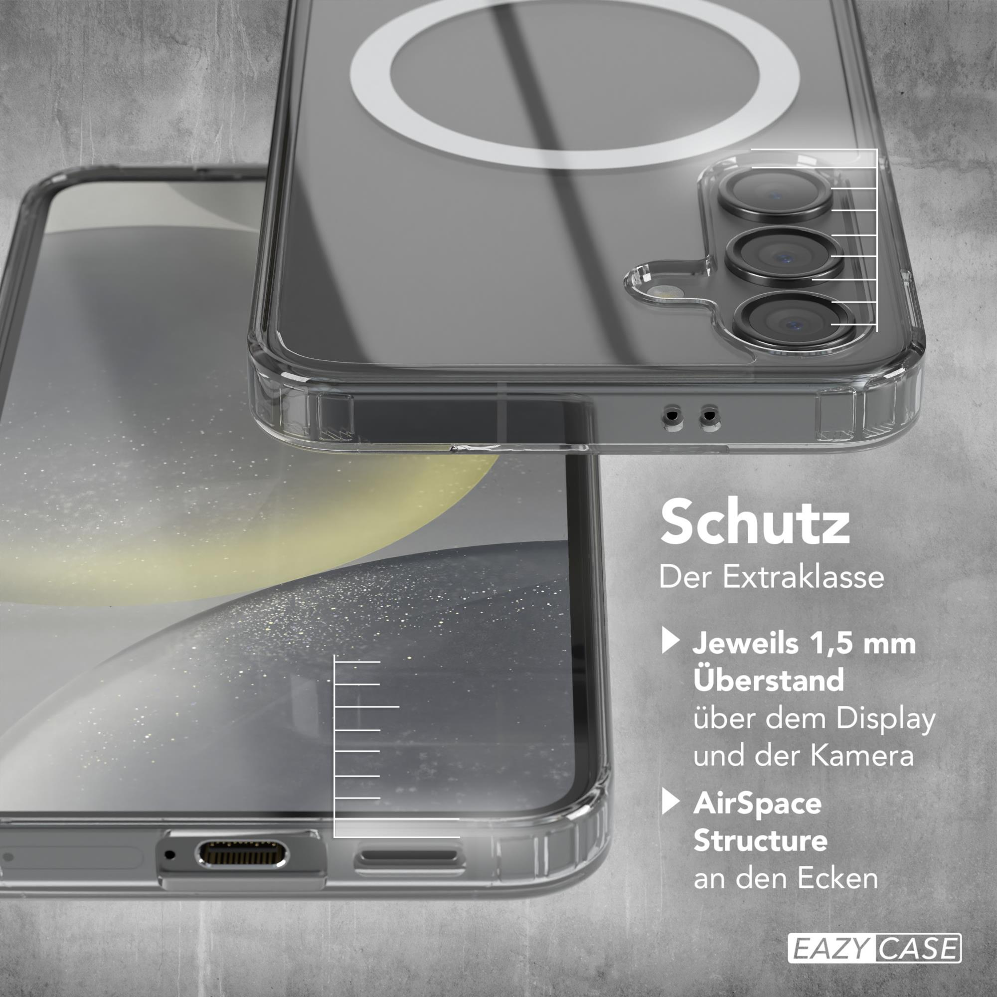 Transparente Handyhülle mit Telefon. Die Hülle hat einen erhöhten Rand für Bildschirm- und Kameraschutz.