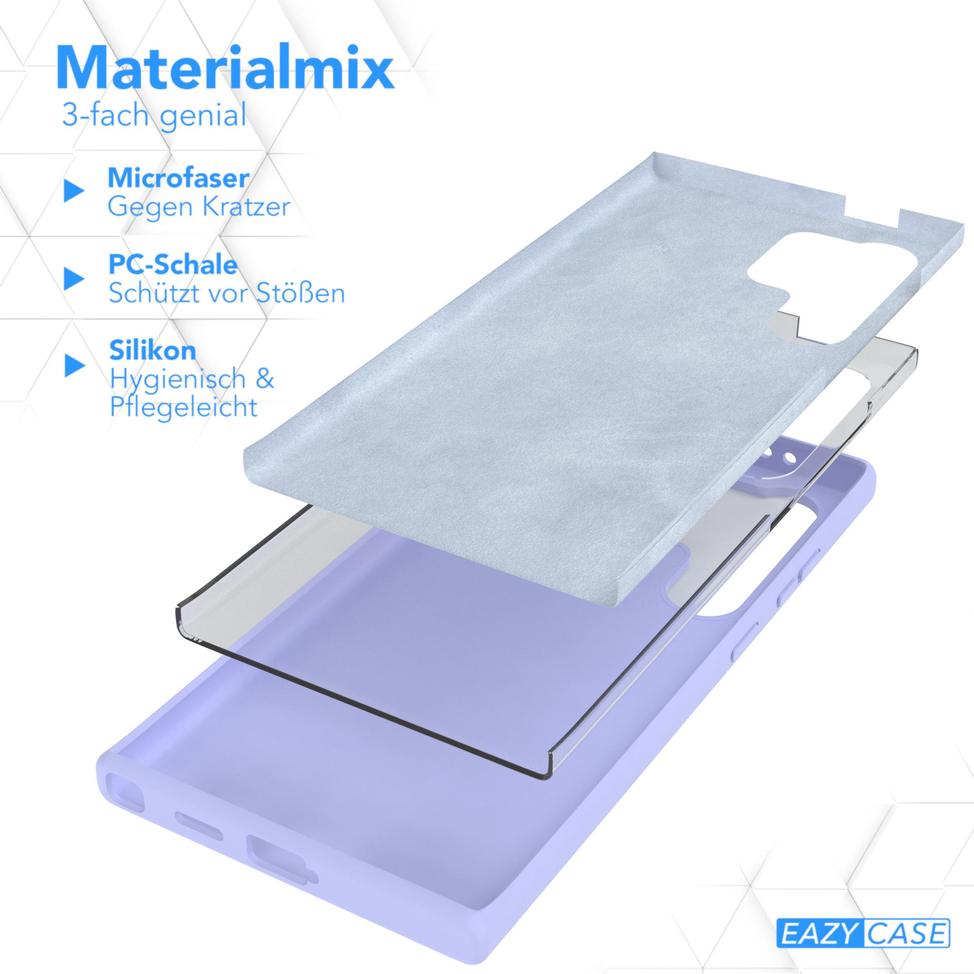 Eine mehrschichtige Handyhülle, die Mikrofasern, PC-Schale und Silikonmaterialien zeigt.