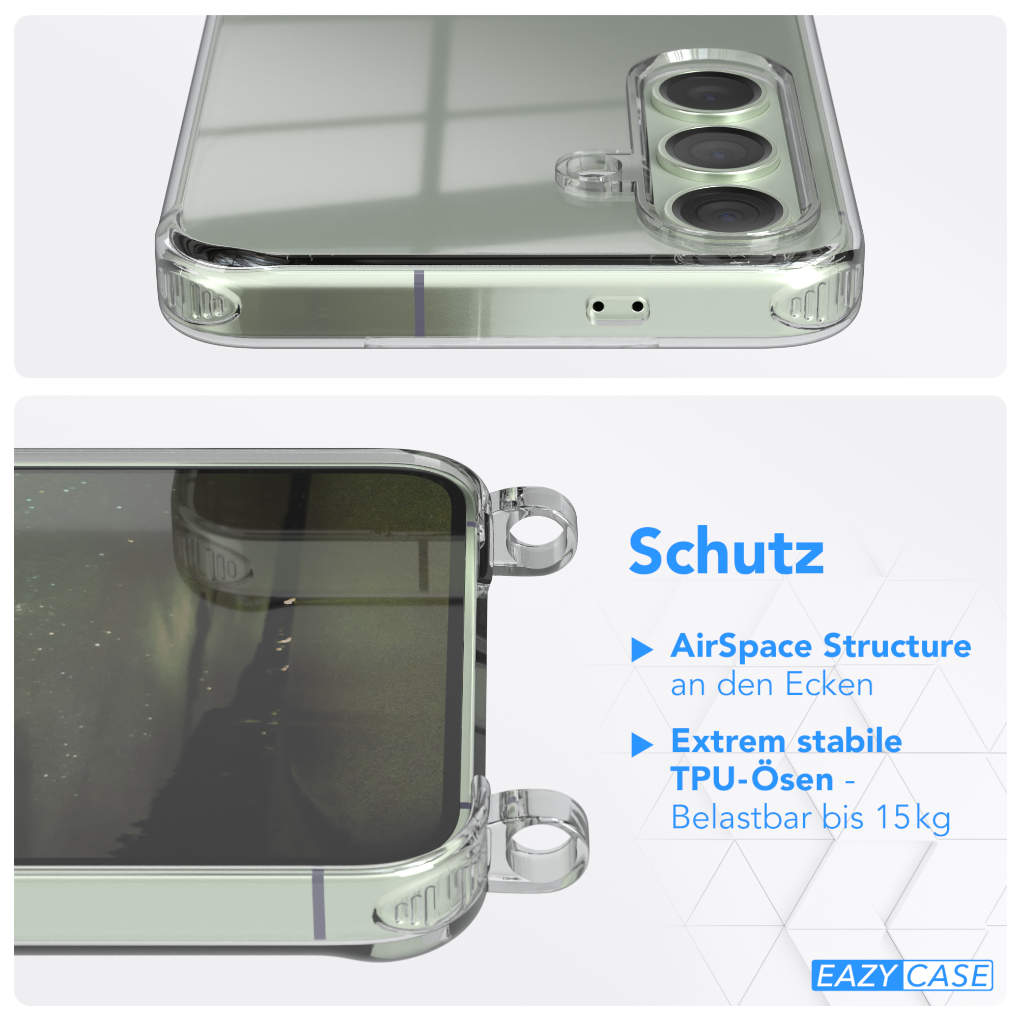 Nahaufnahme einer Handyhülle, die die Schutzfunktionen zeigt.
