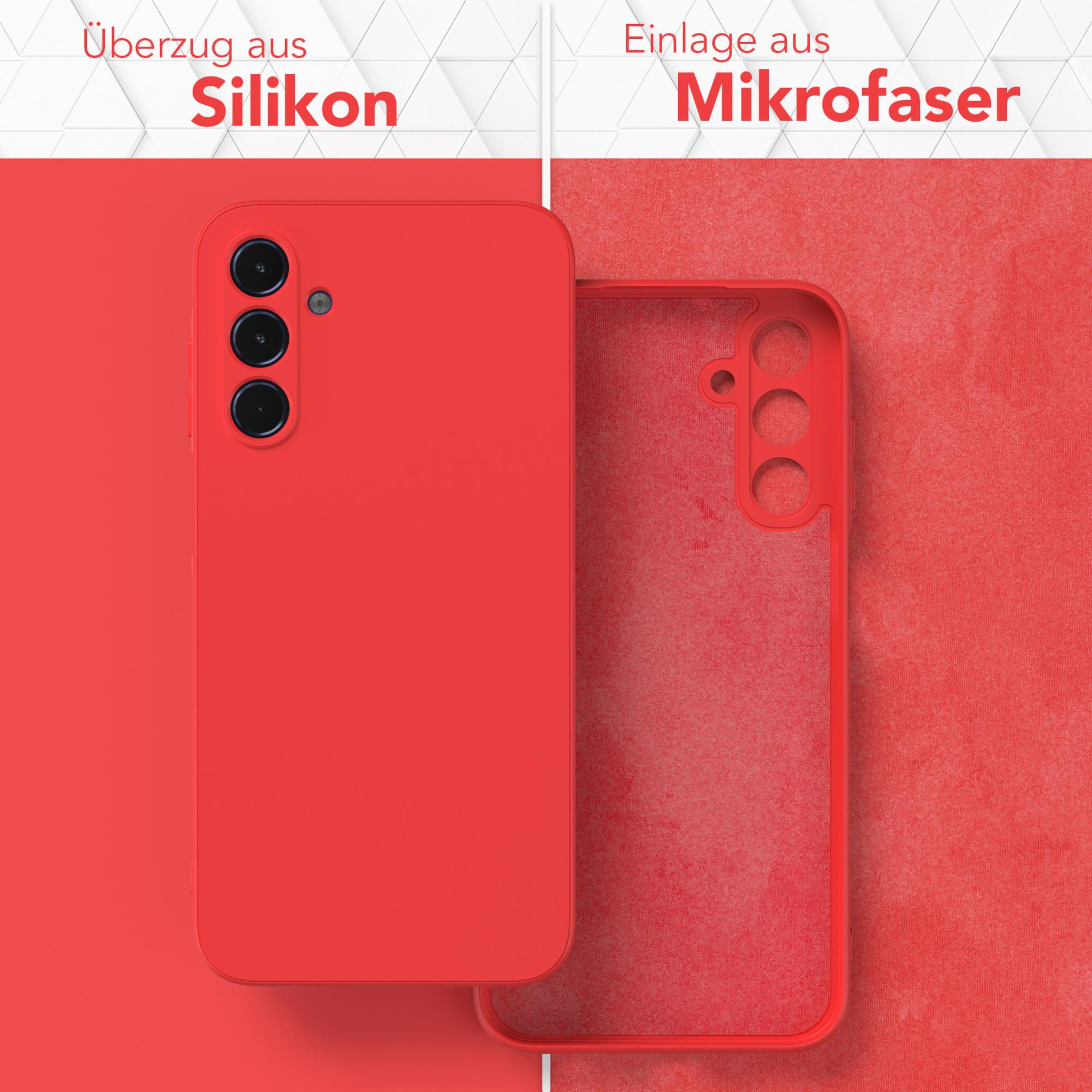 Handyhülle: Silikon außen und Mikrofaser innen, in Rot.