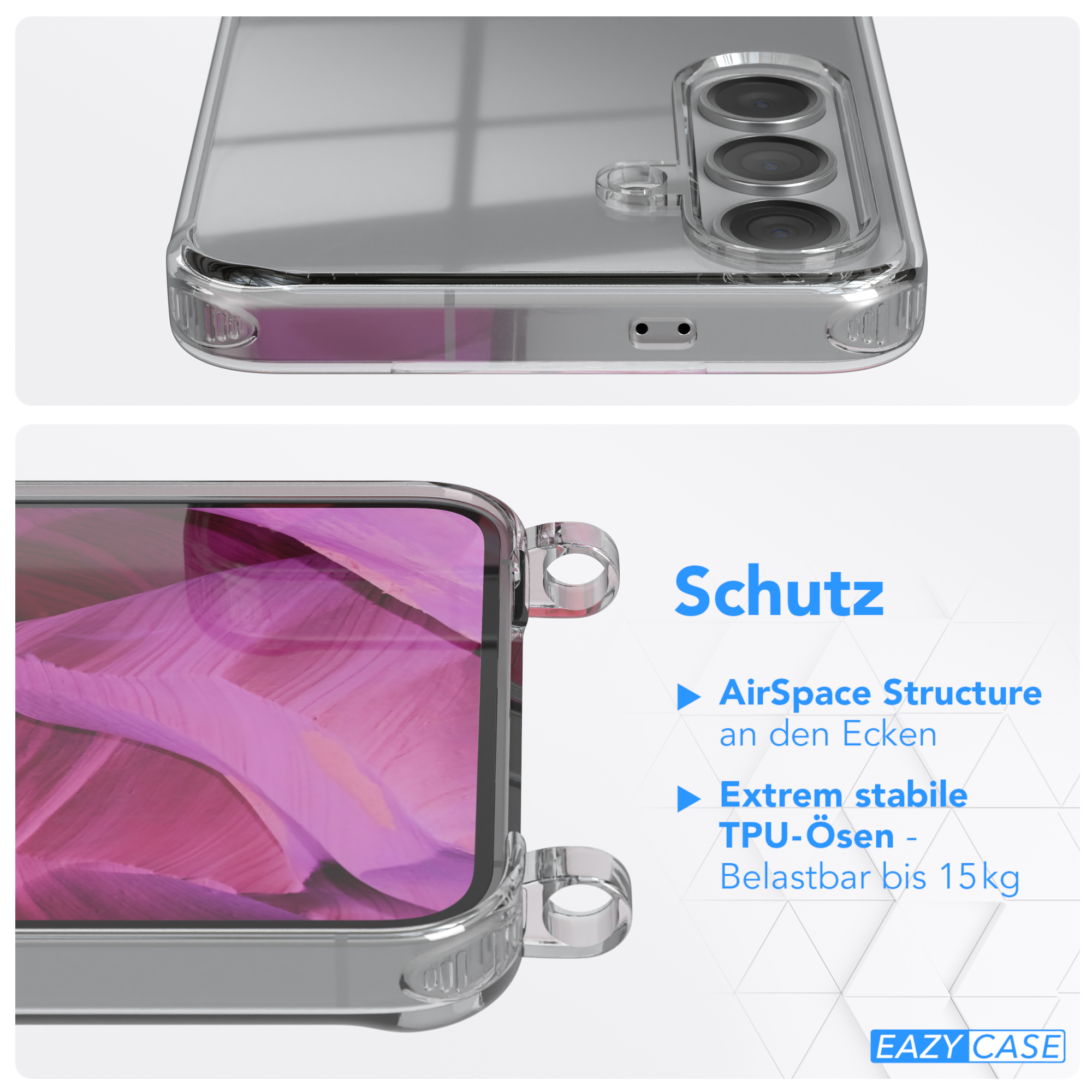 Handyhüllen-Details, transparente Hülle, mit Schutzdetails.