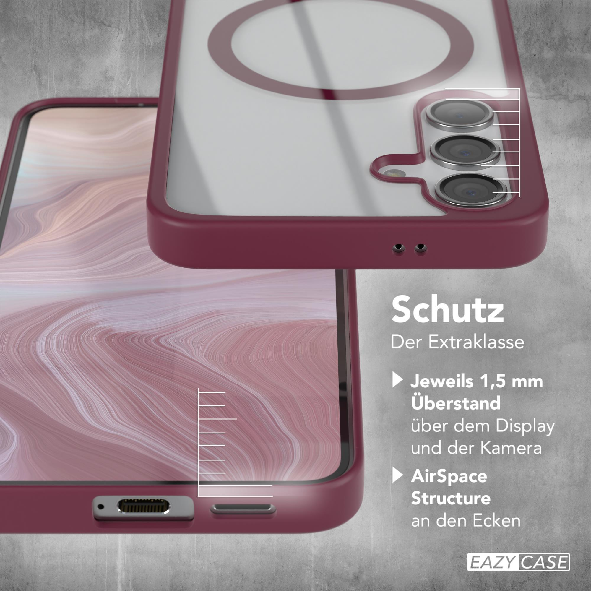 Nahaufnahme einer Handyhülle, die die transparente Hülle mit rotem Rahmen zeigt.
