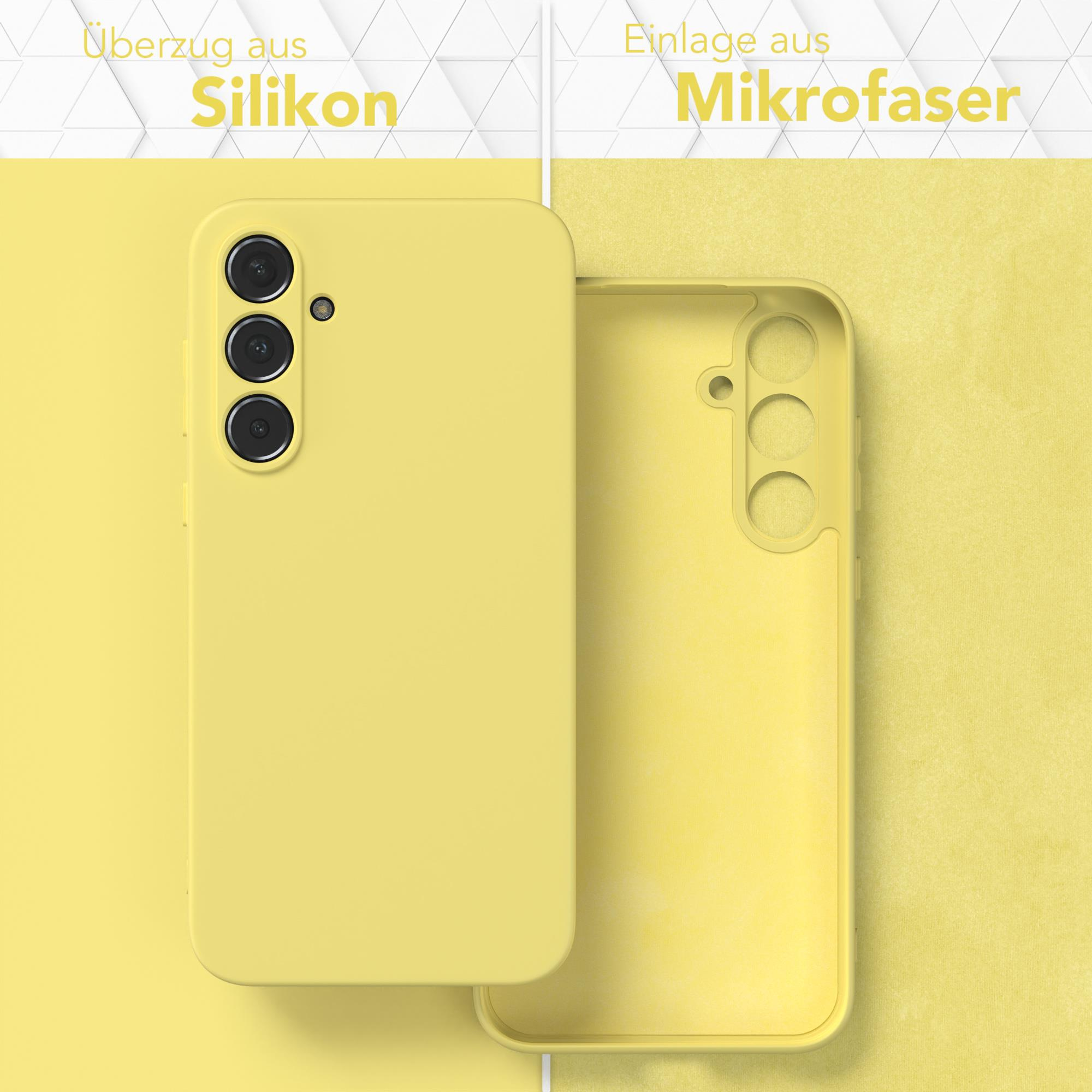 Handyhülle mit gelbem Hintergrund und eine Handyhülle ohne Telefon.