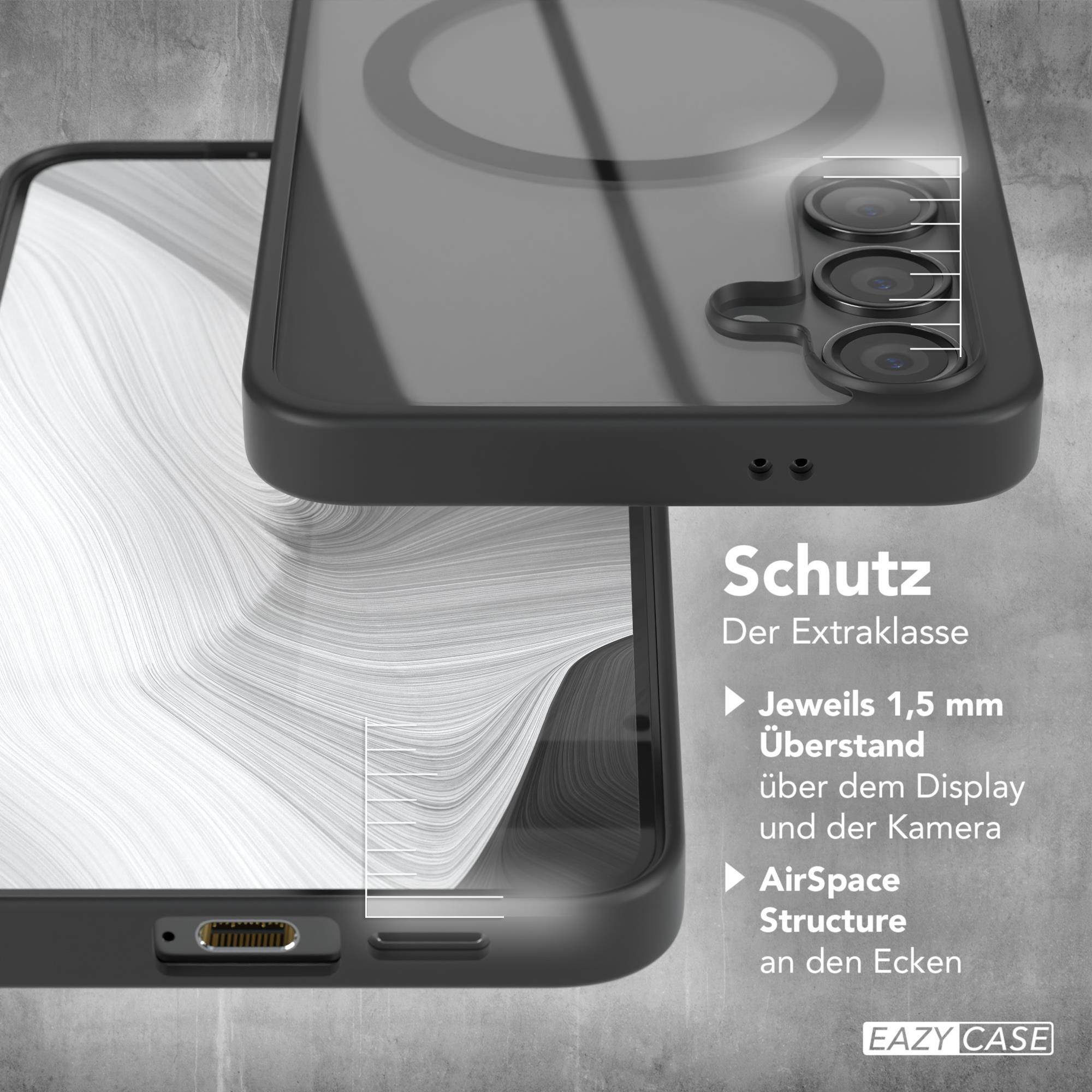 Schwarze Handyhülle mit Schutzfunktionen. Zeigt den Kamerabereich des Telefons, mit grauem Hintergrund.