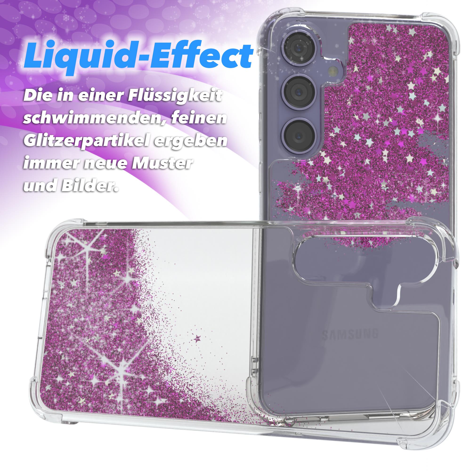 Handyhülle mit Glitzer, Flüssigkeitseffekt und Sternen.