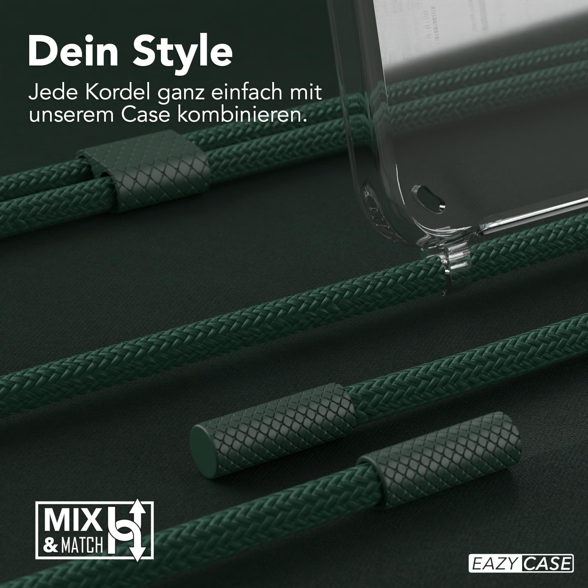Grüne Handykordelhülle mit grünen Akzenten. Eine transparente Handyhülle ist abgebildet. Text: Mix & Match und Eazy Case Logo.