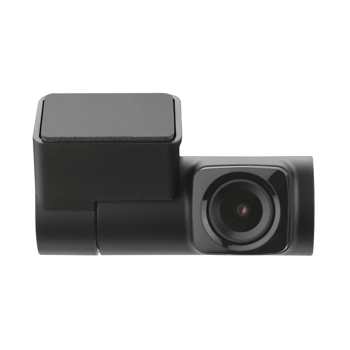Black dashcam with a lens, on white background.