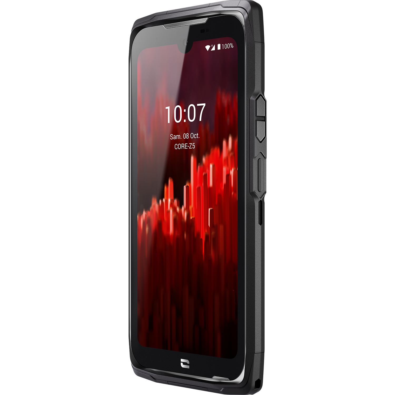 Uno smartphone nero con una custodia protettiva, che mostra l'ora 10:07.