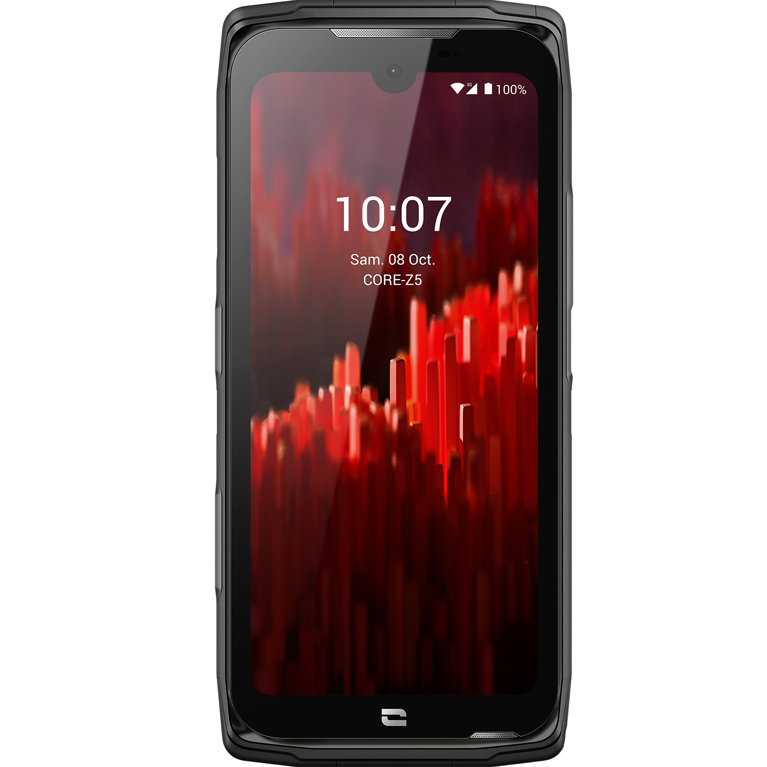 Uno smartphone nero con sfondo rosso sullo schermo, che mostra l'ora 10:07.