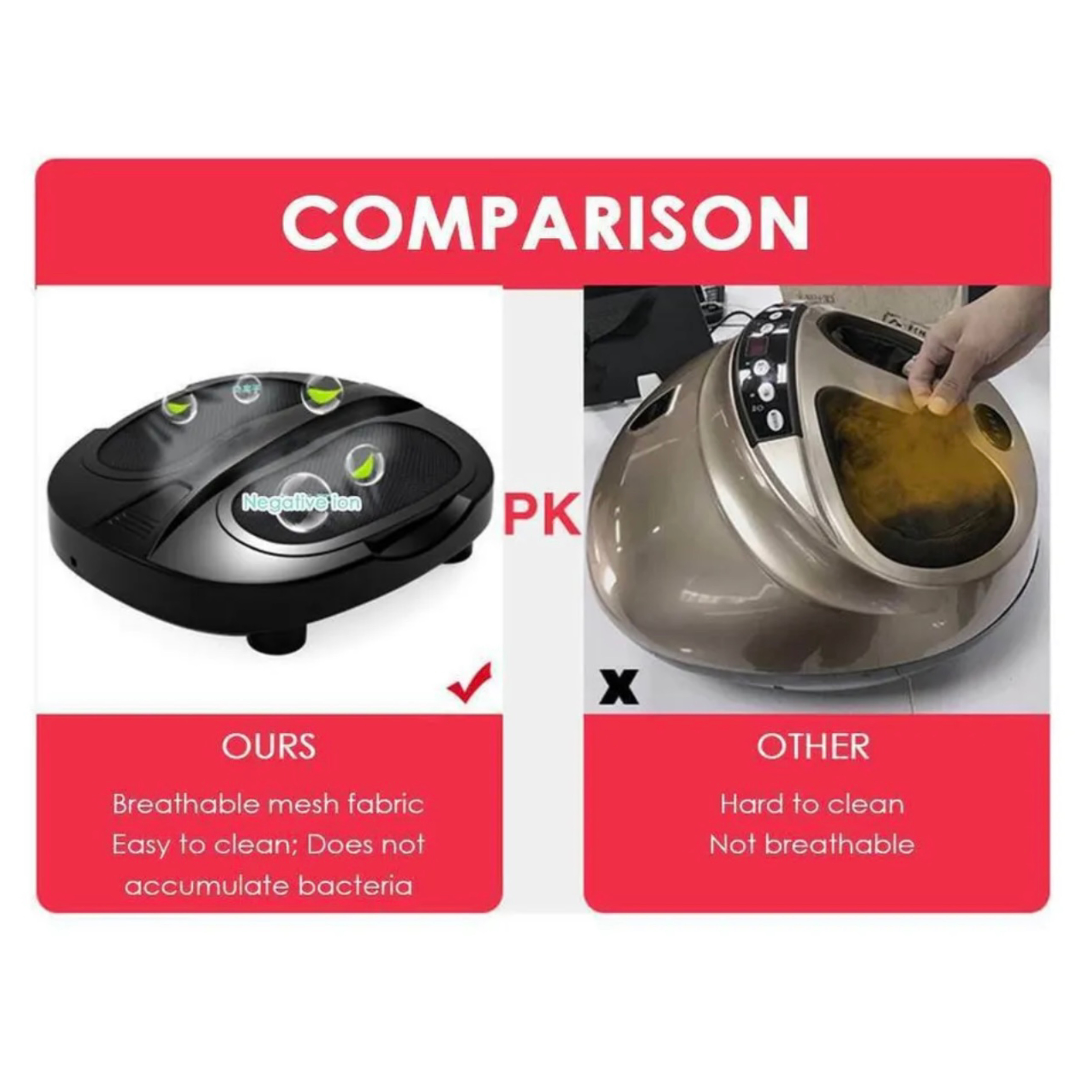 Porównanie dwóch urządzeń. Jeden jest czarny i ma technologię jonów ujemnych, drugi jest złoty.